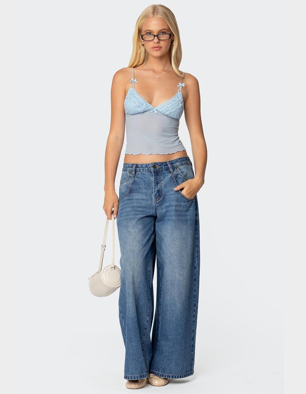 EDIKTED Berkley Sheer Mesh Lacey Top Product Image