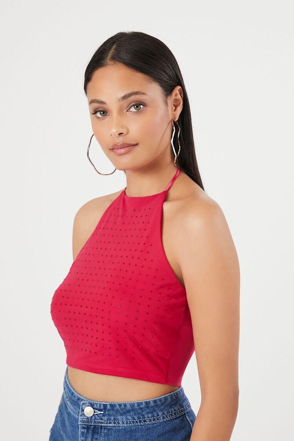 Studded Mesh Halter Crop Top | Forever 21 Product Image