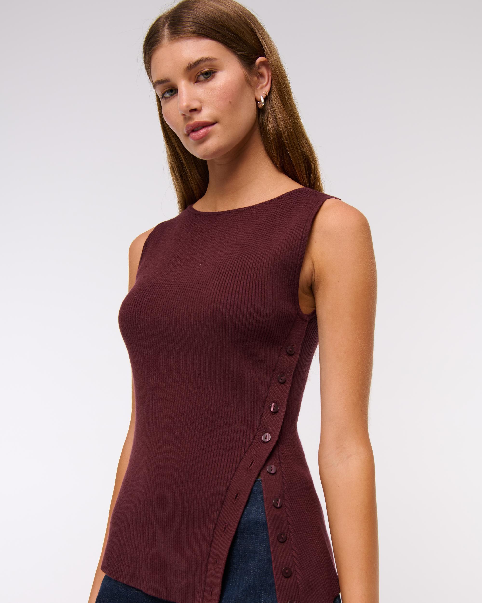 Asymmetrical Button Sweater Tank Product Image