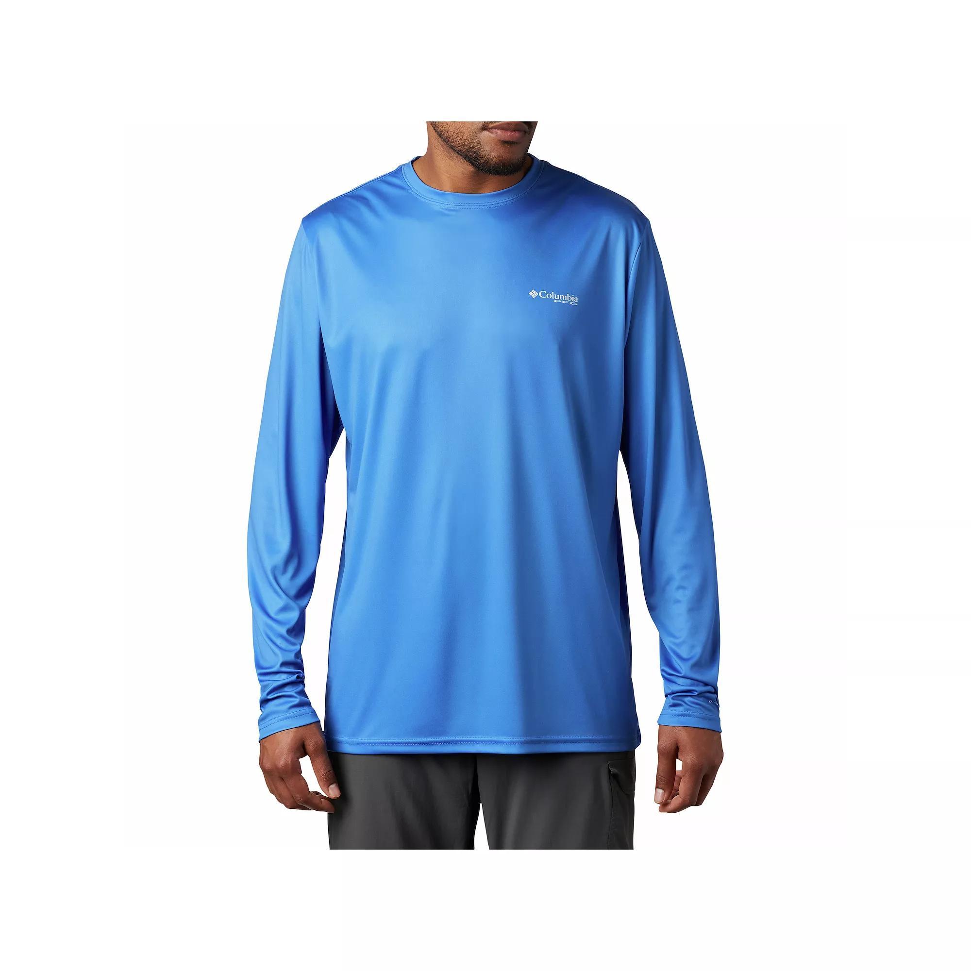 Men's Columbia PFG Terminal Tackle™ Fins & Stripes Long Sleeve T-Shirt, Size: Large, Vivid Blue Product Image
