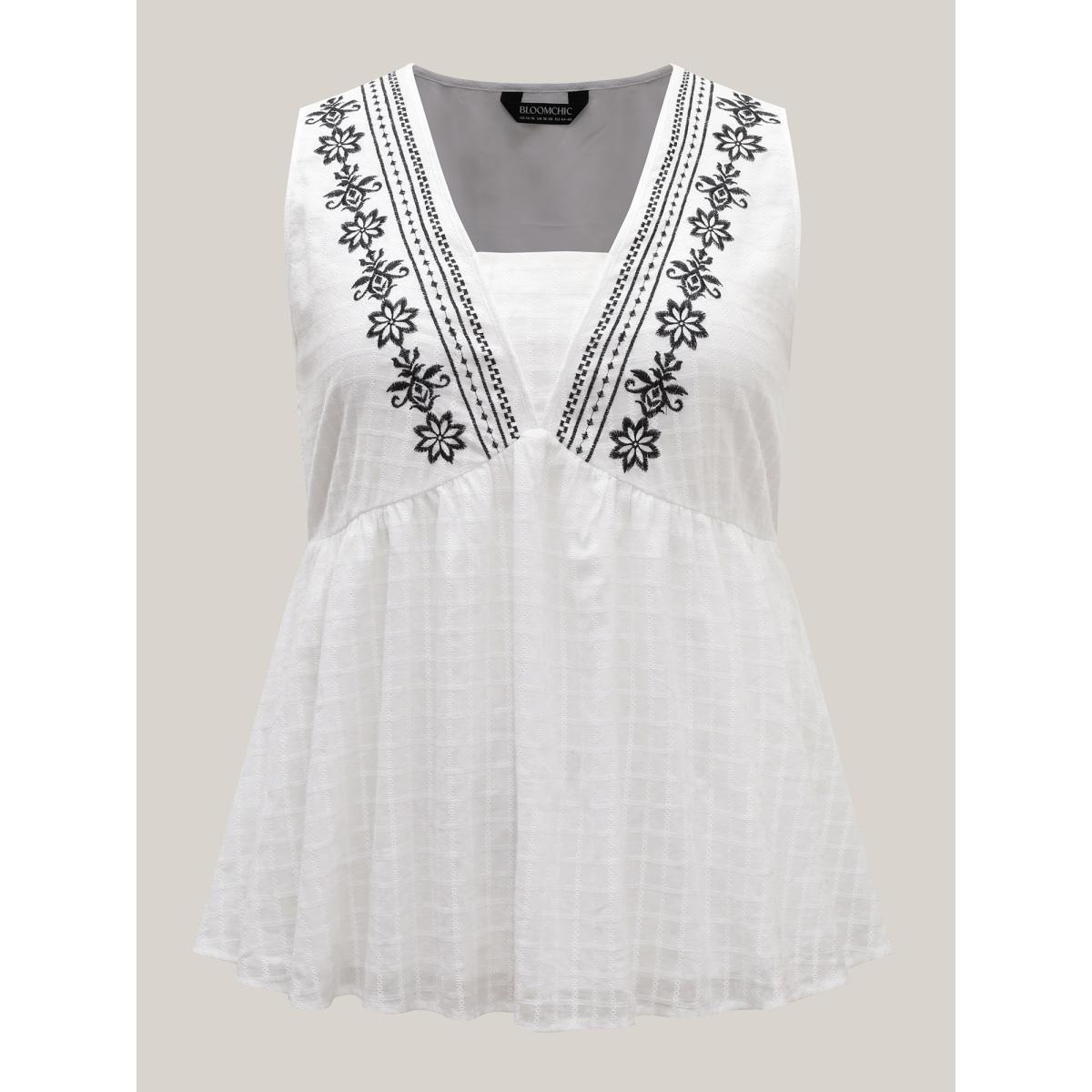 Plus Size Pure Cotton Jacquard Embroidered Tank Top Women WhiteSmoke Texture Square Neck Vacation Tank Tops Camis BloomChic 30/6X Product Image