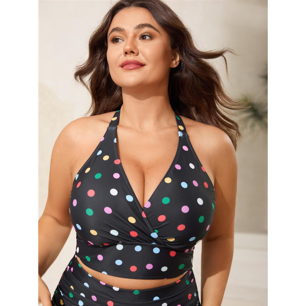 Plus Size Pattern Print Cross-Straps Swim Top Women's Swimwear Lilac Beach High stretch Skinny Overlap Collar Curve Swim Tops BloomChic 18-20/2X Product Image