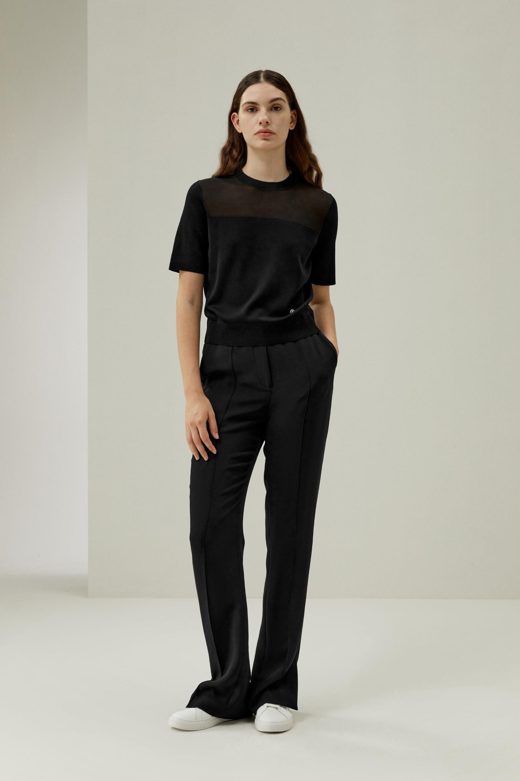 Sophisticated Dual-Knit Silk T-Shirt Product Image