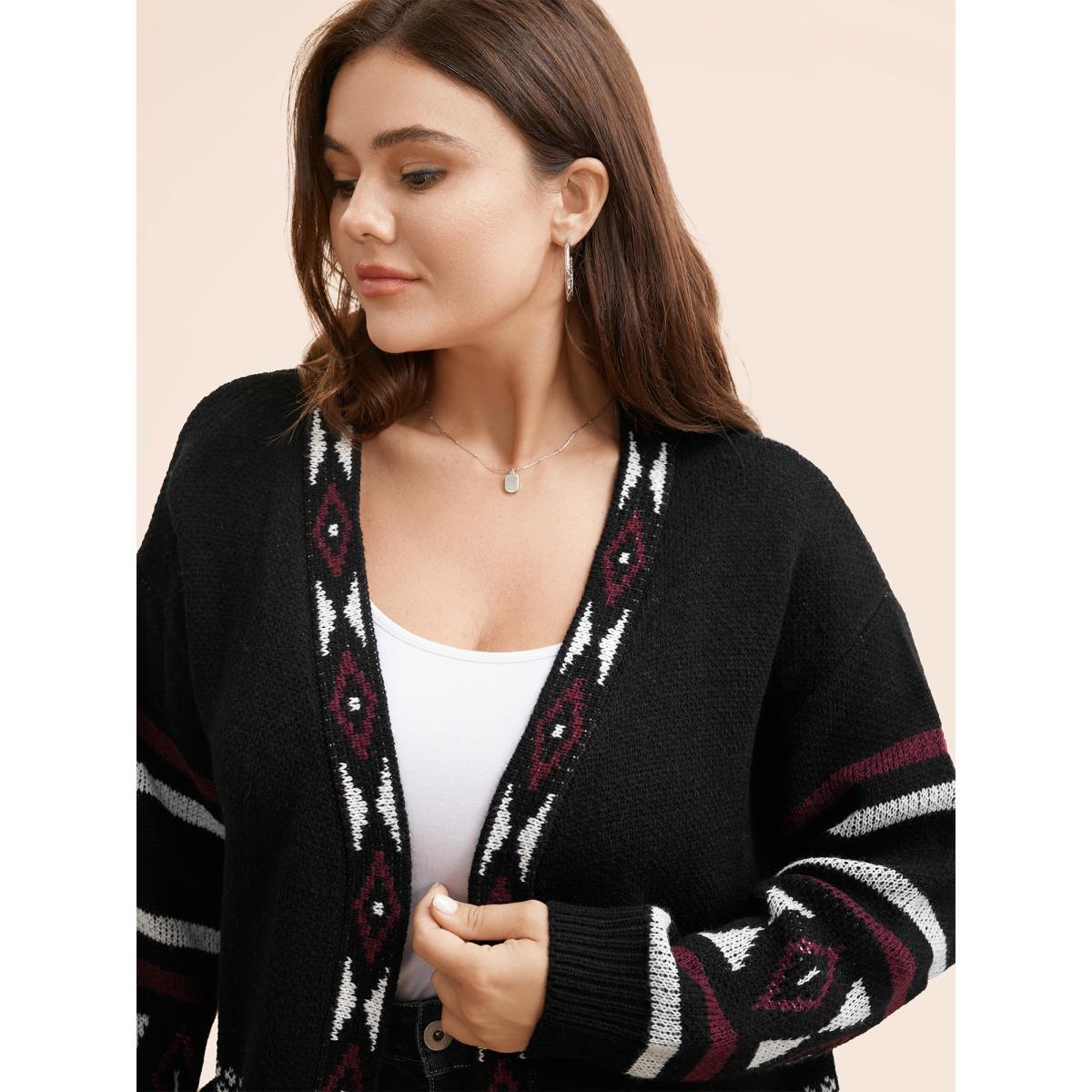 Plus Size Bandana Drop Shoulder Pocket Cardigan Black Women Casual Loose Long Sleeve Everyday Cardigans BloomChic 28/5X Product Image