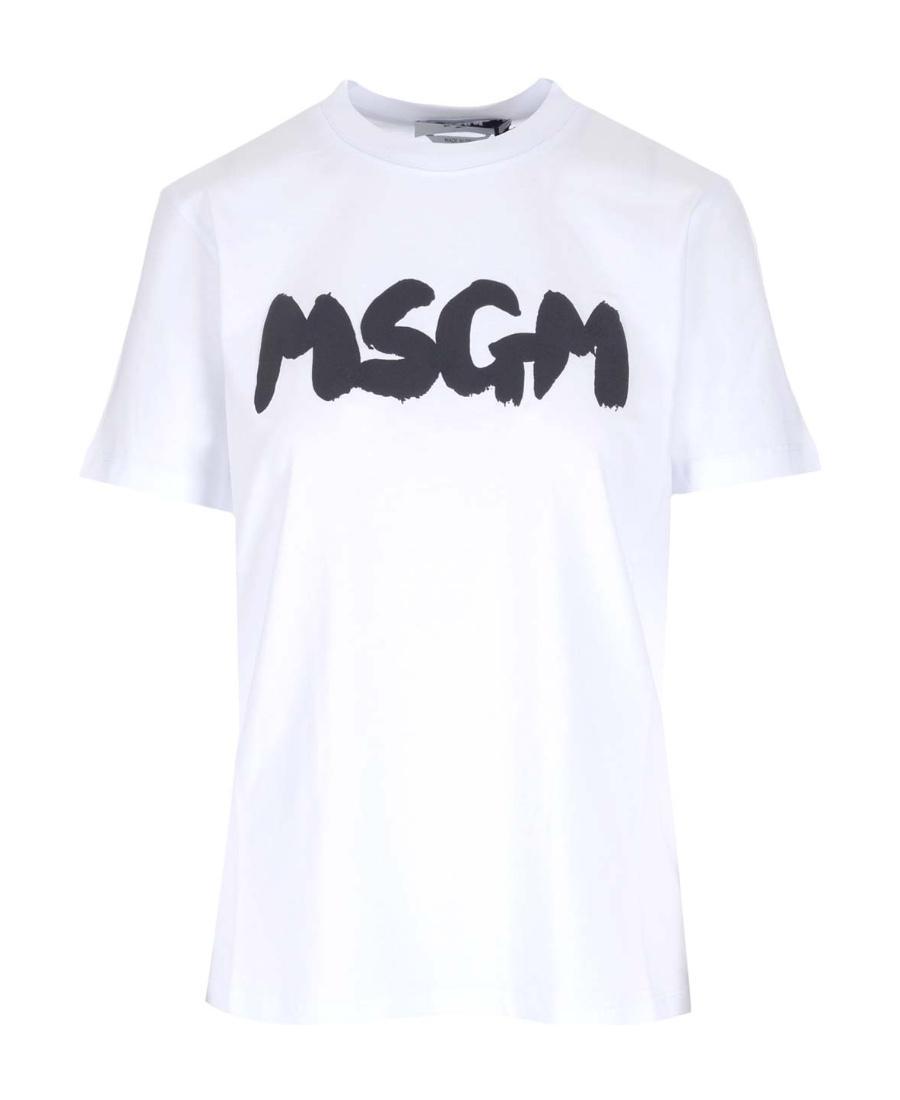 MSGM Logo-print Cotton T-shirt In White Product Image