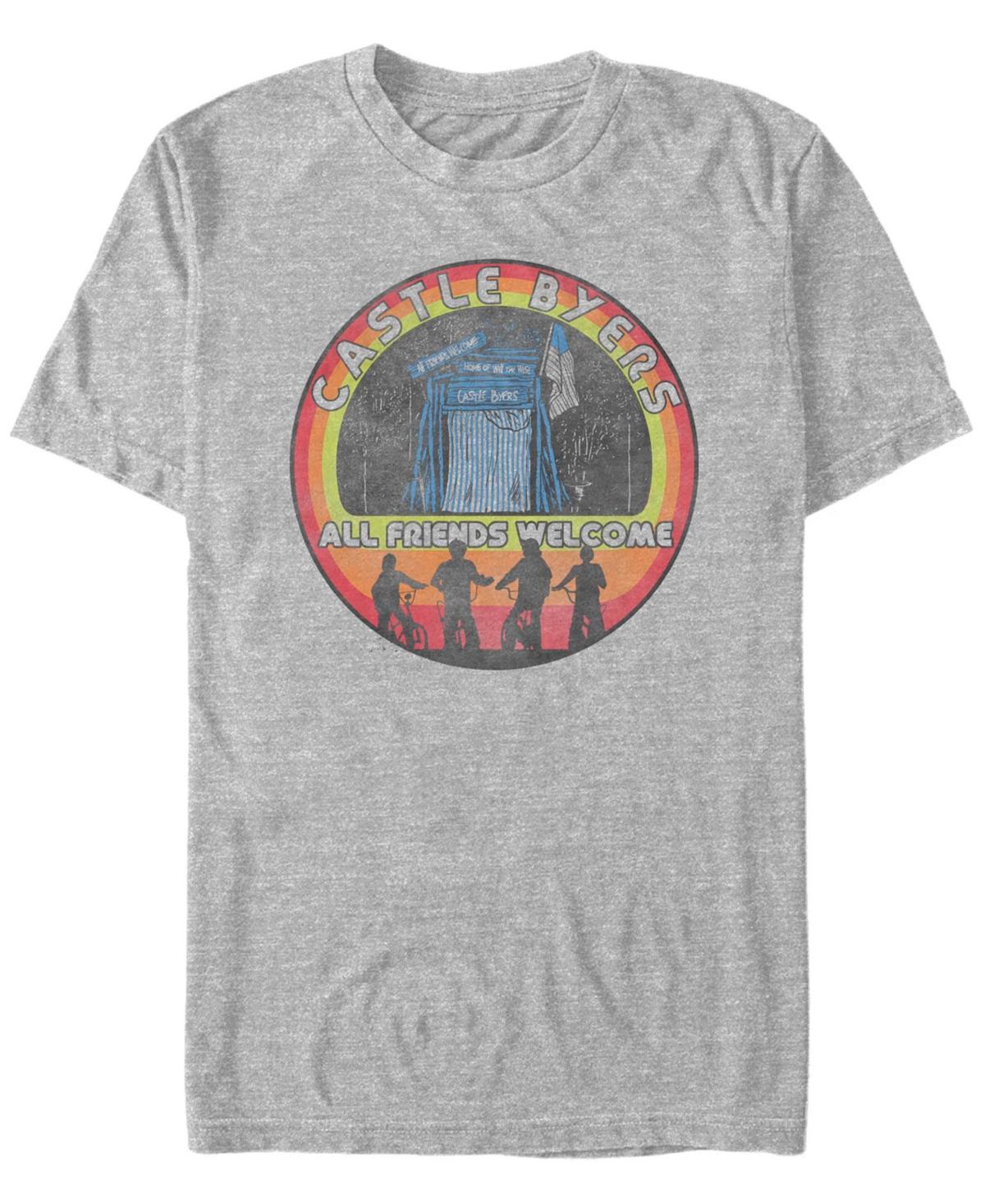 Men's Stranger Things Group Shot Castle Byers All Friends Welcome Tee, Size: XS, Athletic Grey Product Image