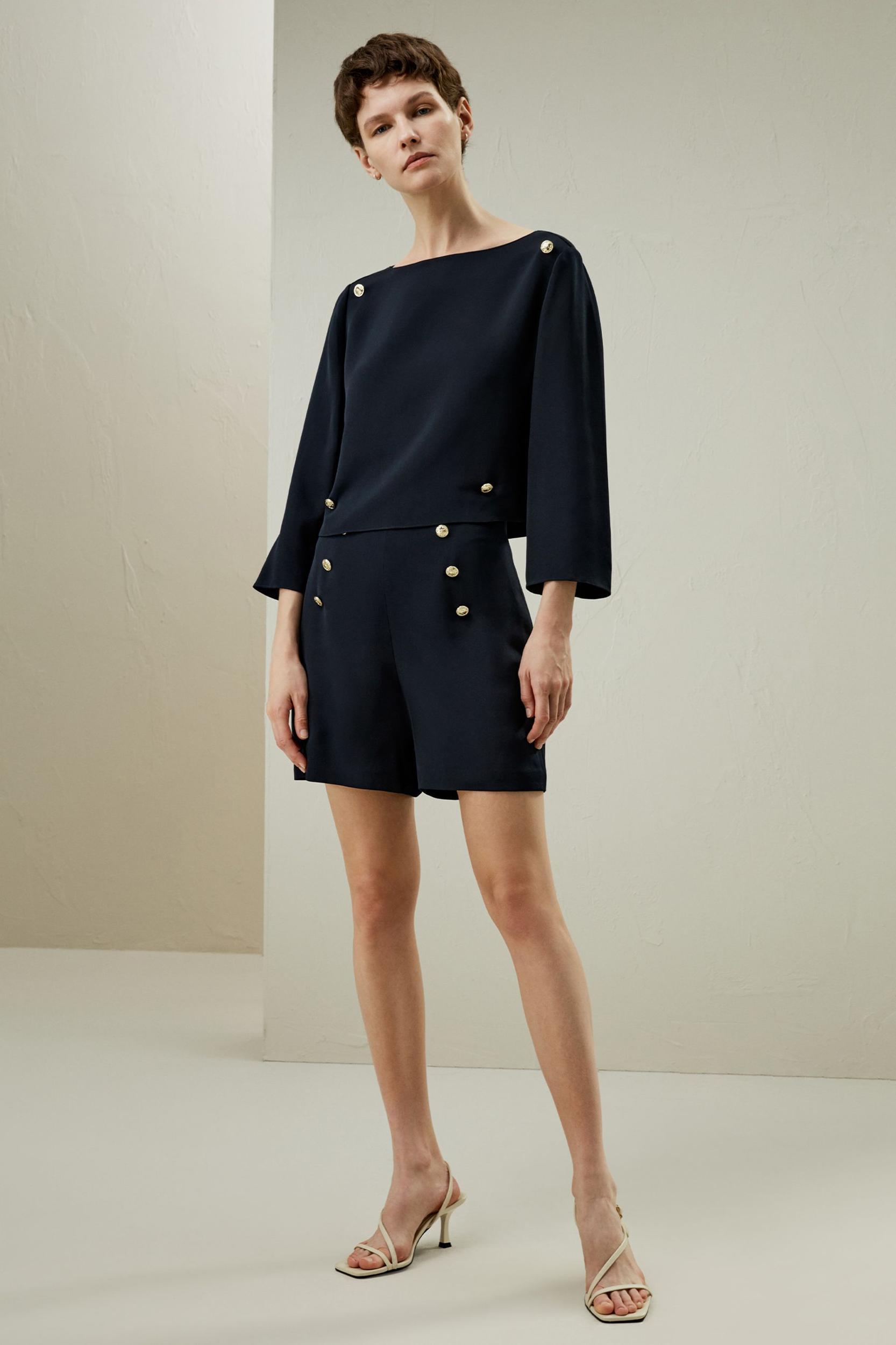 High Waisted Shorts With Button Accents Product Image