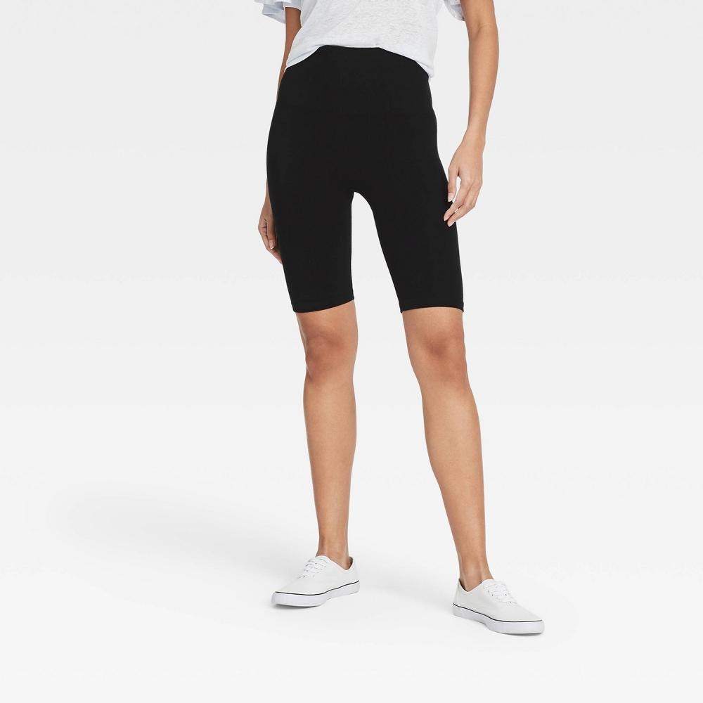Women's High-Waist Seamless 7" Inseam Bike Shorts - A New Day™ Black S/M: Midweight, Stretch Jersey Product Image