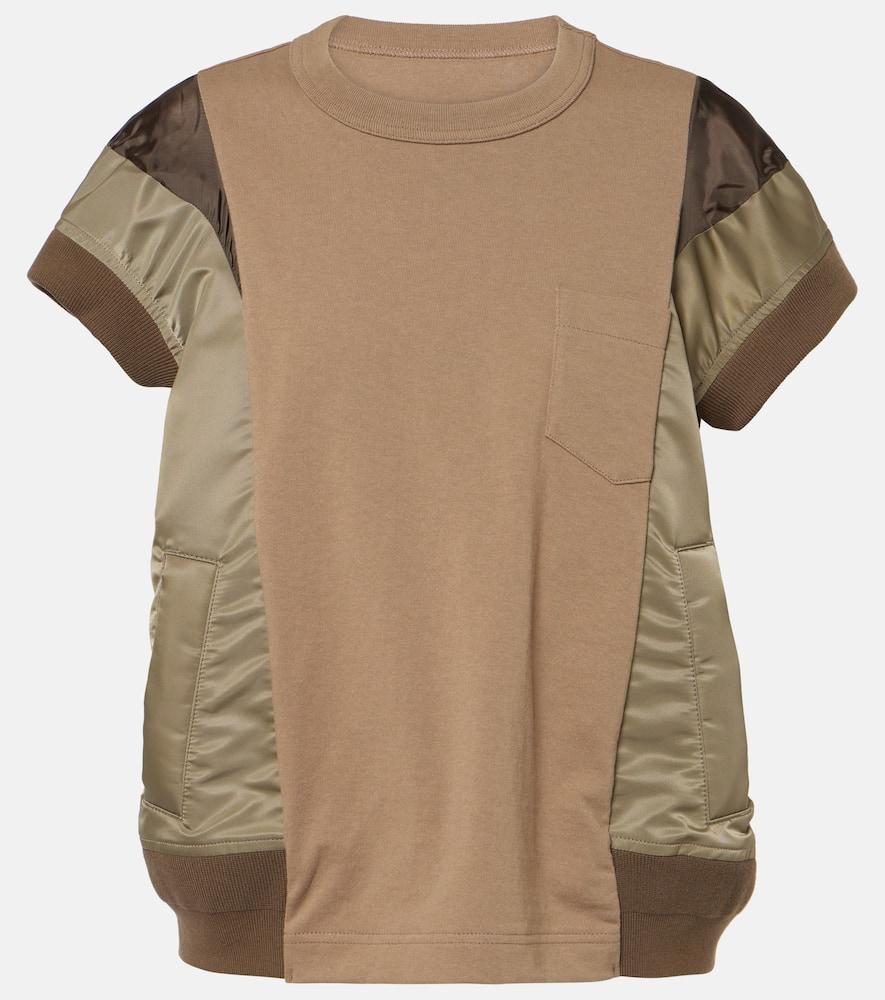 SACAI Paneled Jersey And Twill Top In Beige Product Image