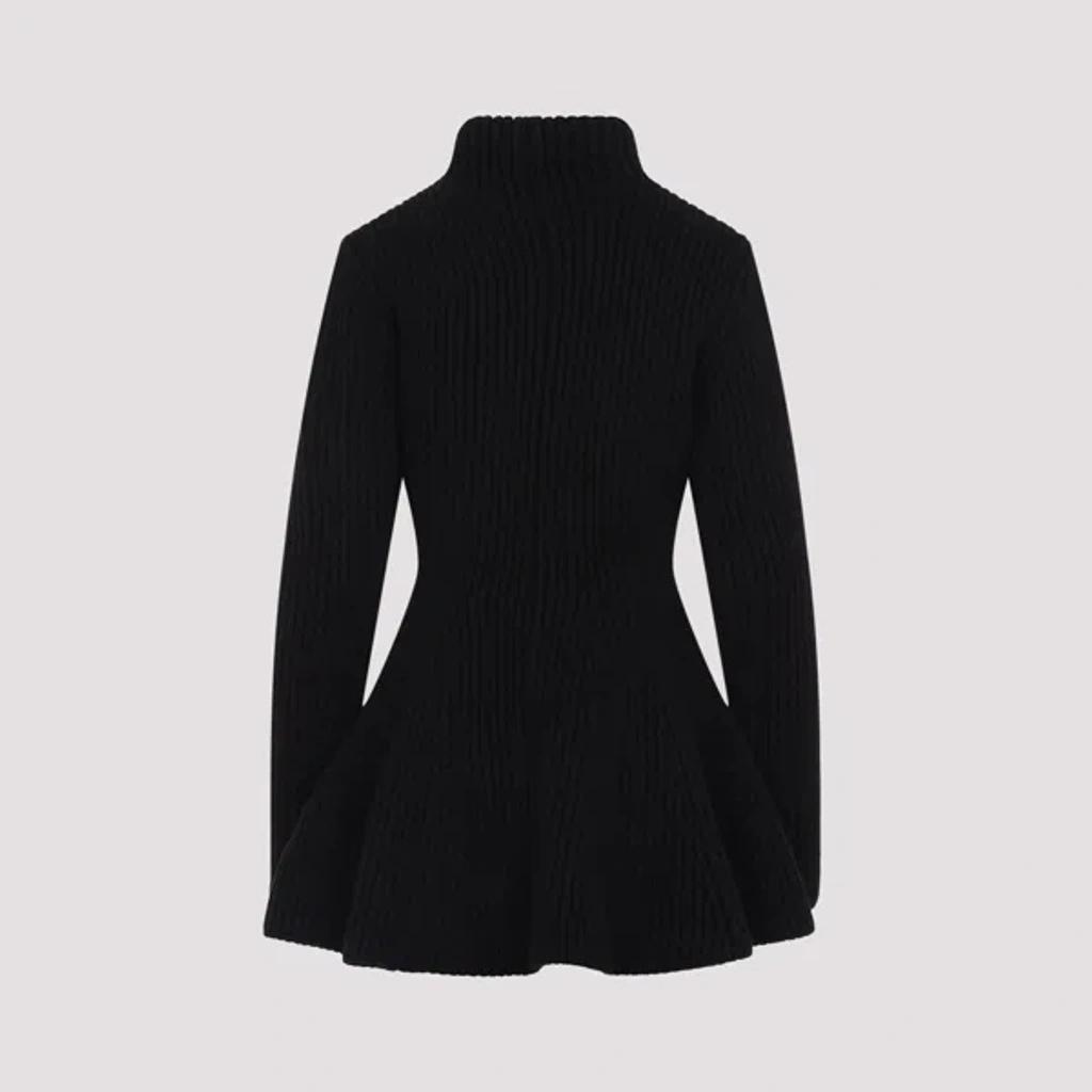ALAÏA Peplum Zip-up Wool Cashmere Cardigan In Black Product Image
