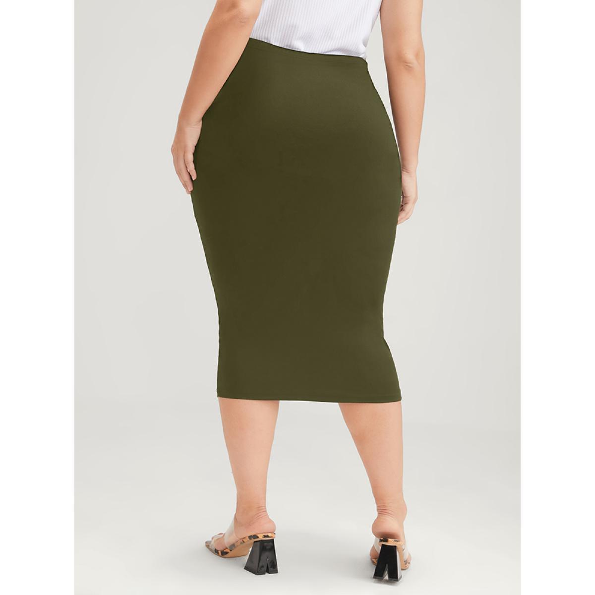Plus Size Plain Modal High Waist Skirt Women ArmyGreen Office Plain Bodycon High stretch Work Skirts BloomChic 14-16/1X Product Image