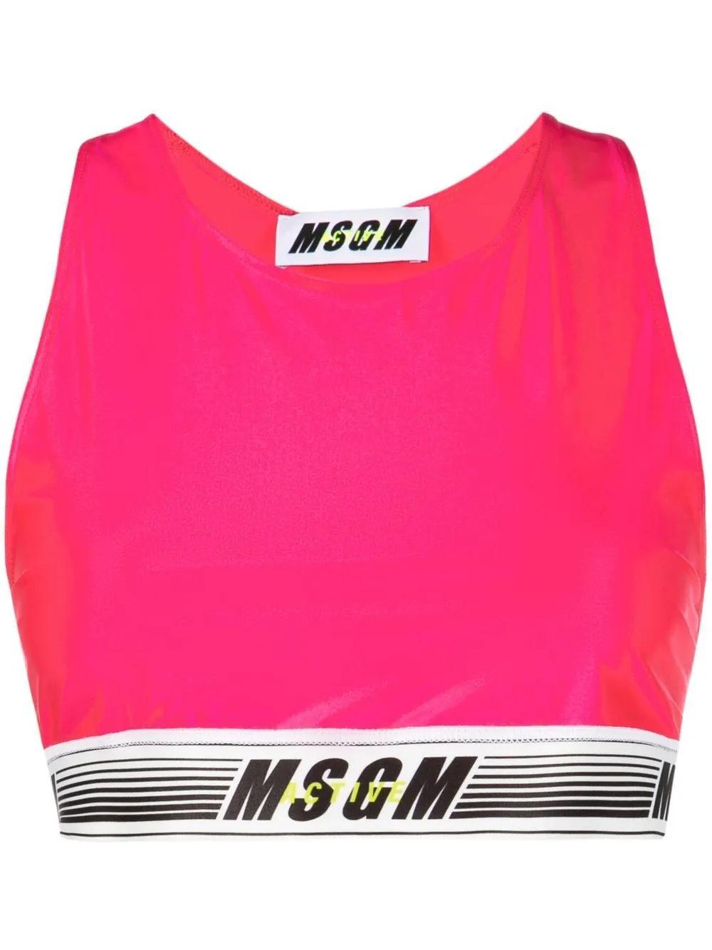 MSGM Logo-print Cropped Top In Pink Product Image
