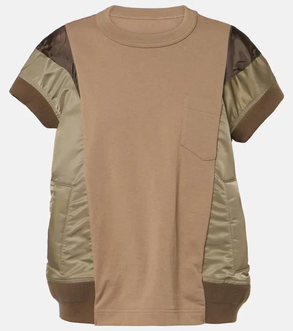 SACAI Paneled Jersey And Twill Top In Beige Product Image