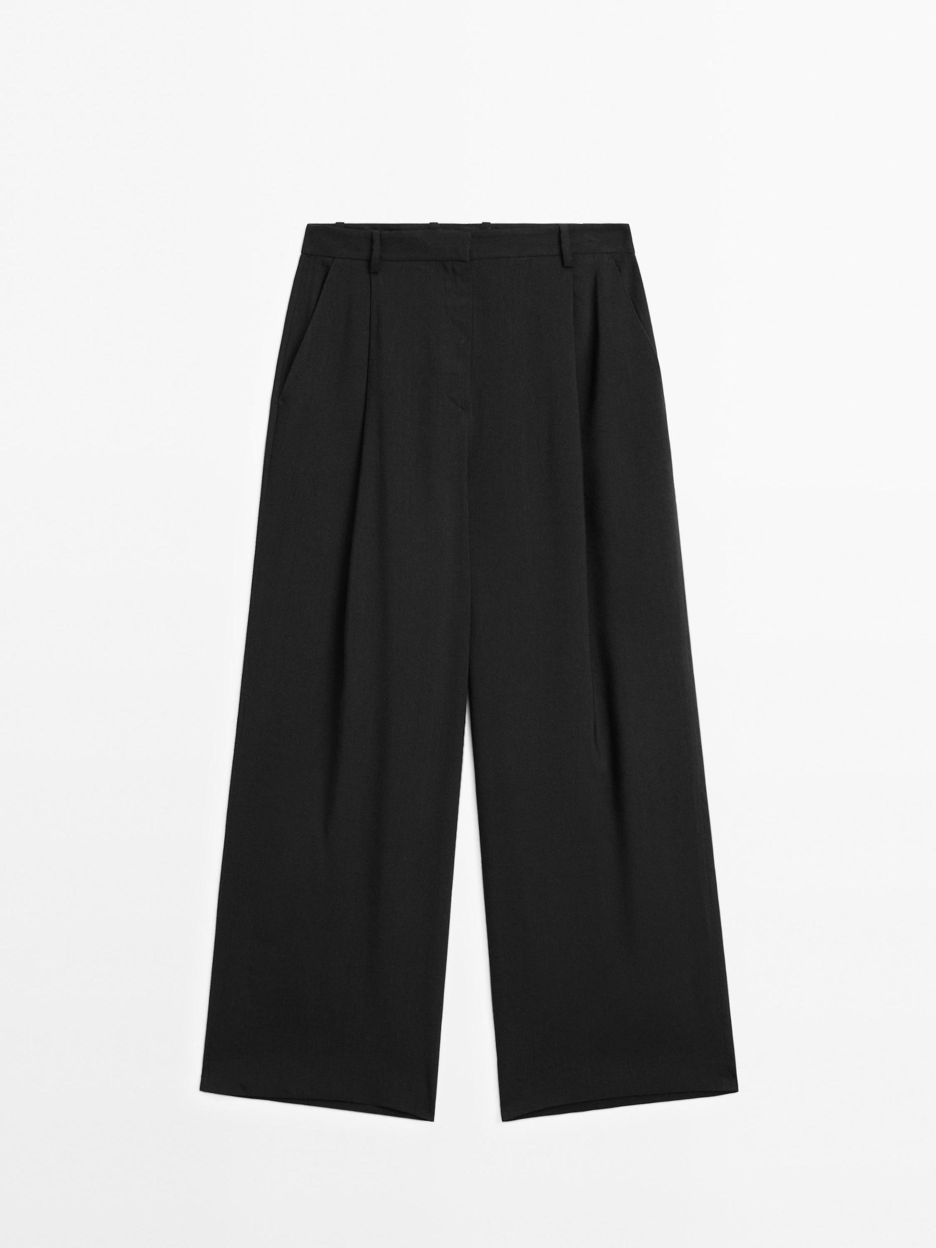 Flowing linen blend trousers with darts Product Image
