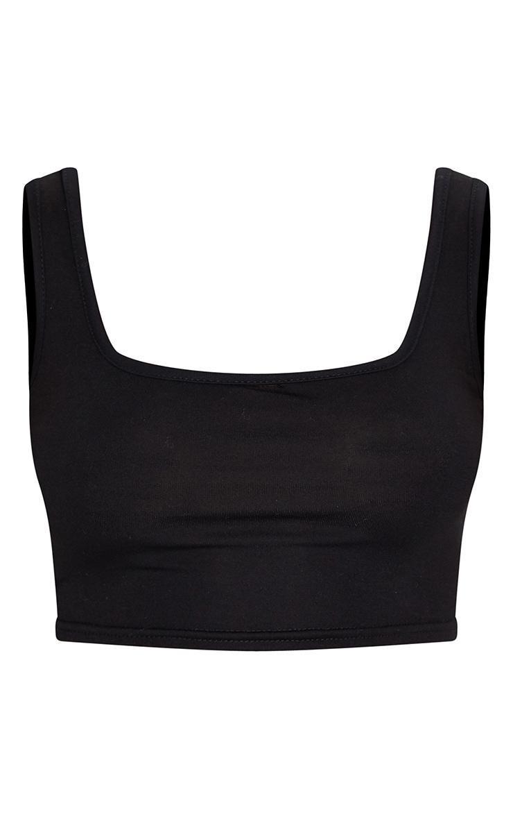 Basic Black Cotton Blend Scoop Neck Crop Top Product Image