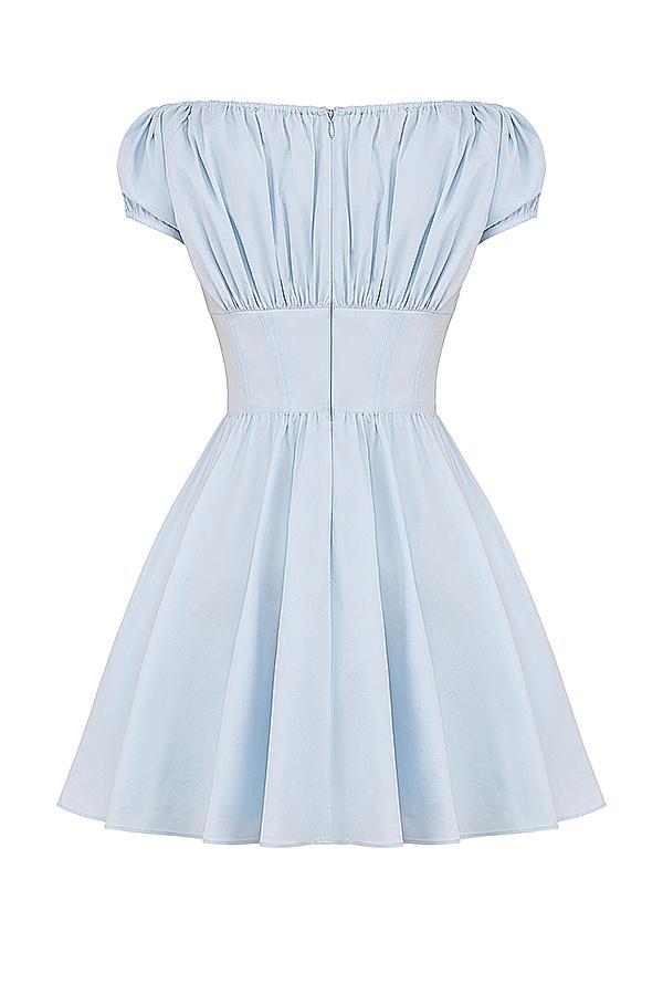 Nala Soft Blue Cotton Gathered Mini Dress Product Image