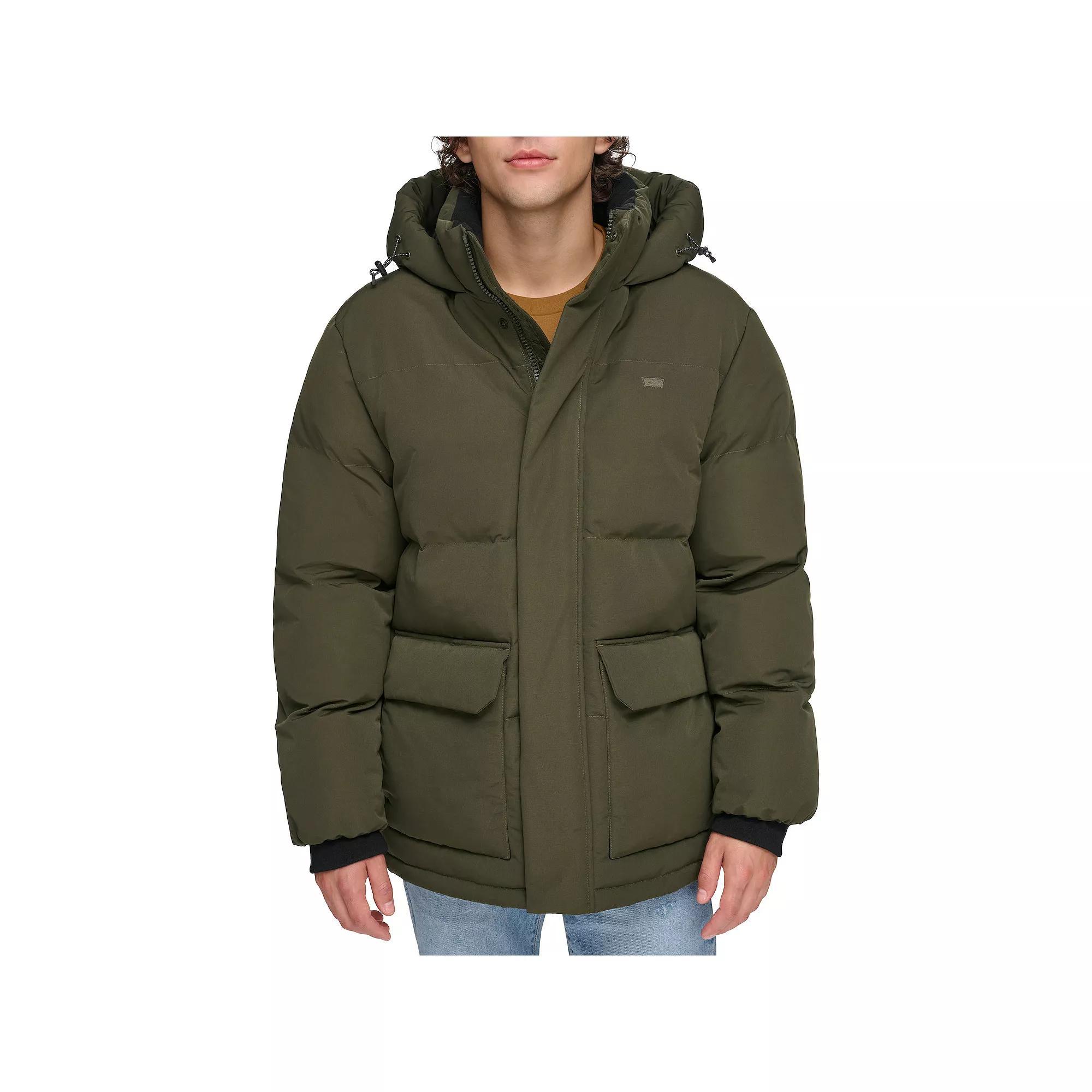 Mens Levis Heavyweight Hooded Puffer Parka Coat Green Product Image
