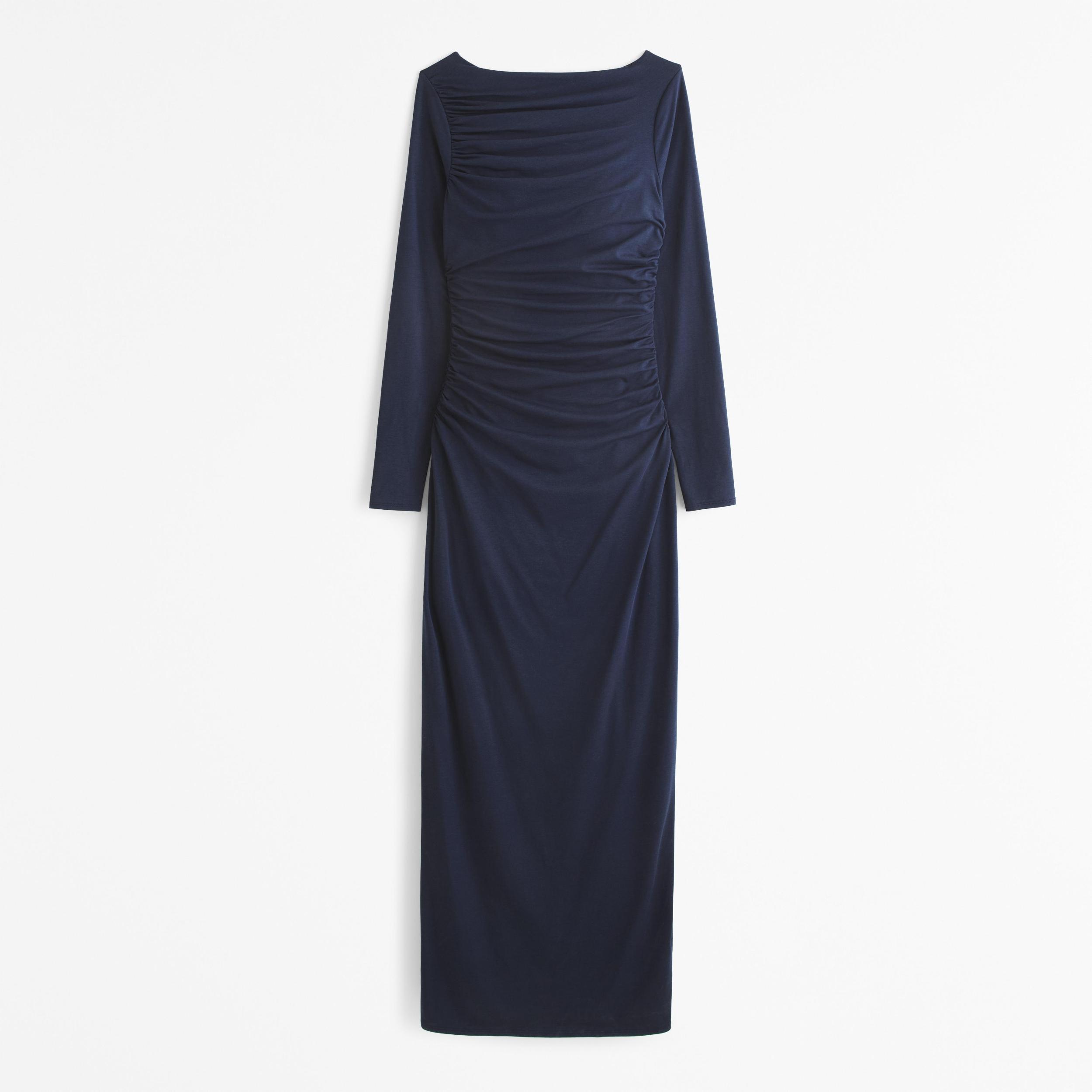 Long-Sleeve Slash Knit Maxi Dress Product Image