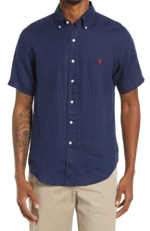 Mens Classic-Fit Short-Sleeve Linen Shirt Product Image