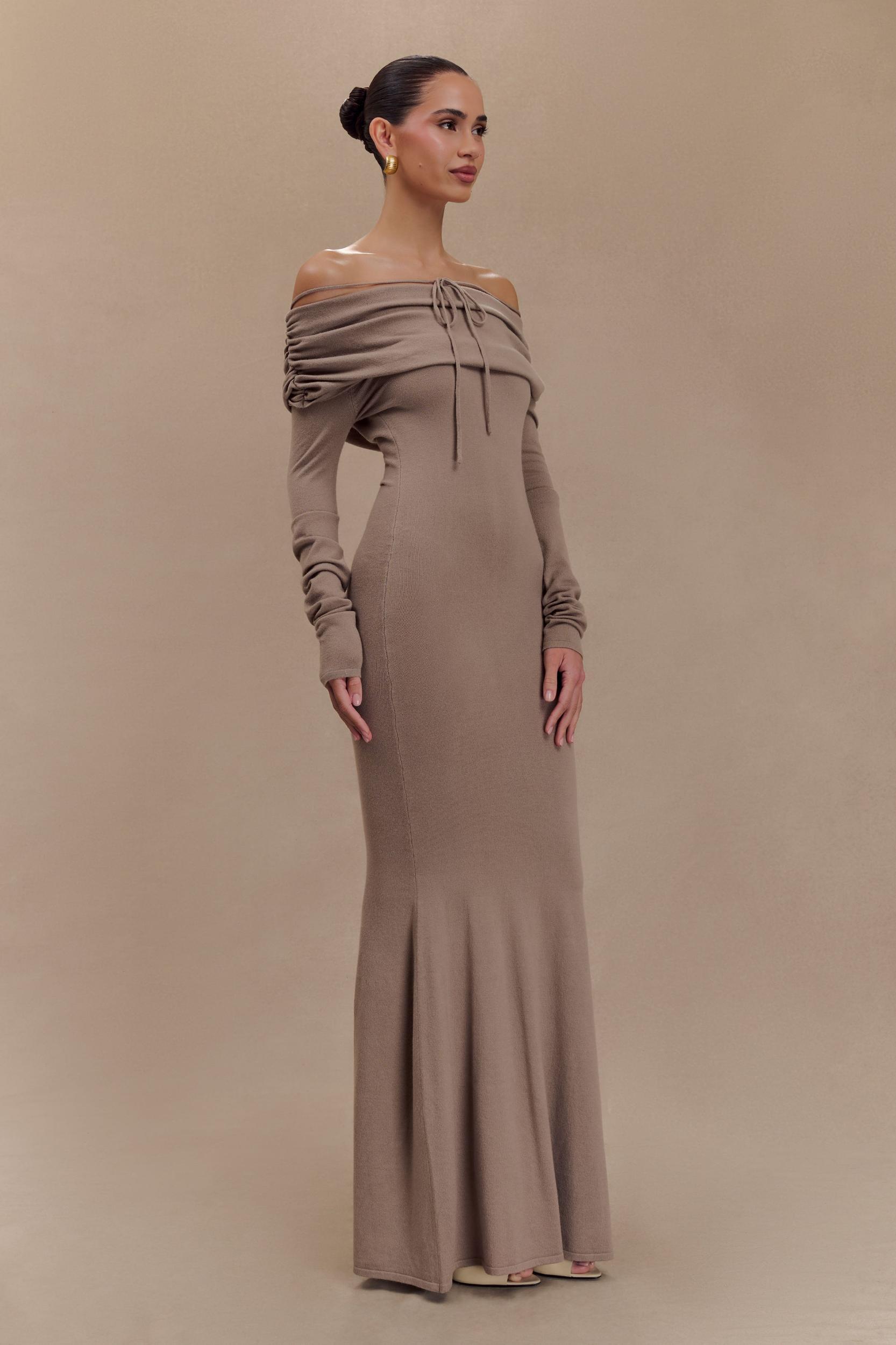 Georgiana Off Shoulder Knit Midi Dress - Stone Marle Product Image