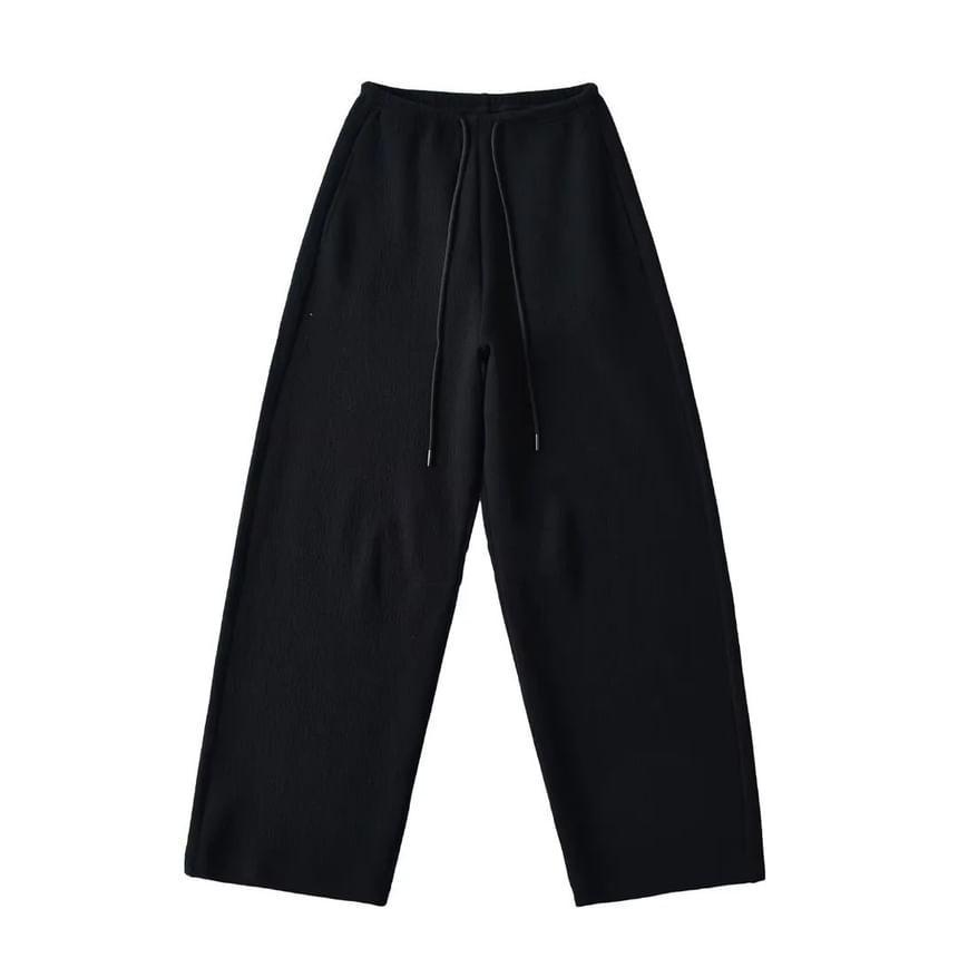 Drawstring Waist Plain Wide Leg Sweatpants Product Image