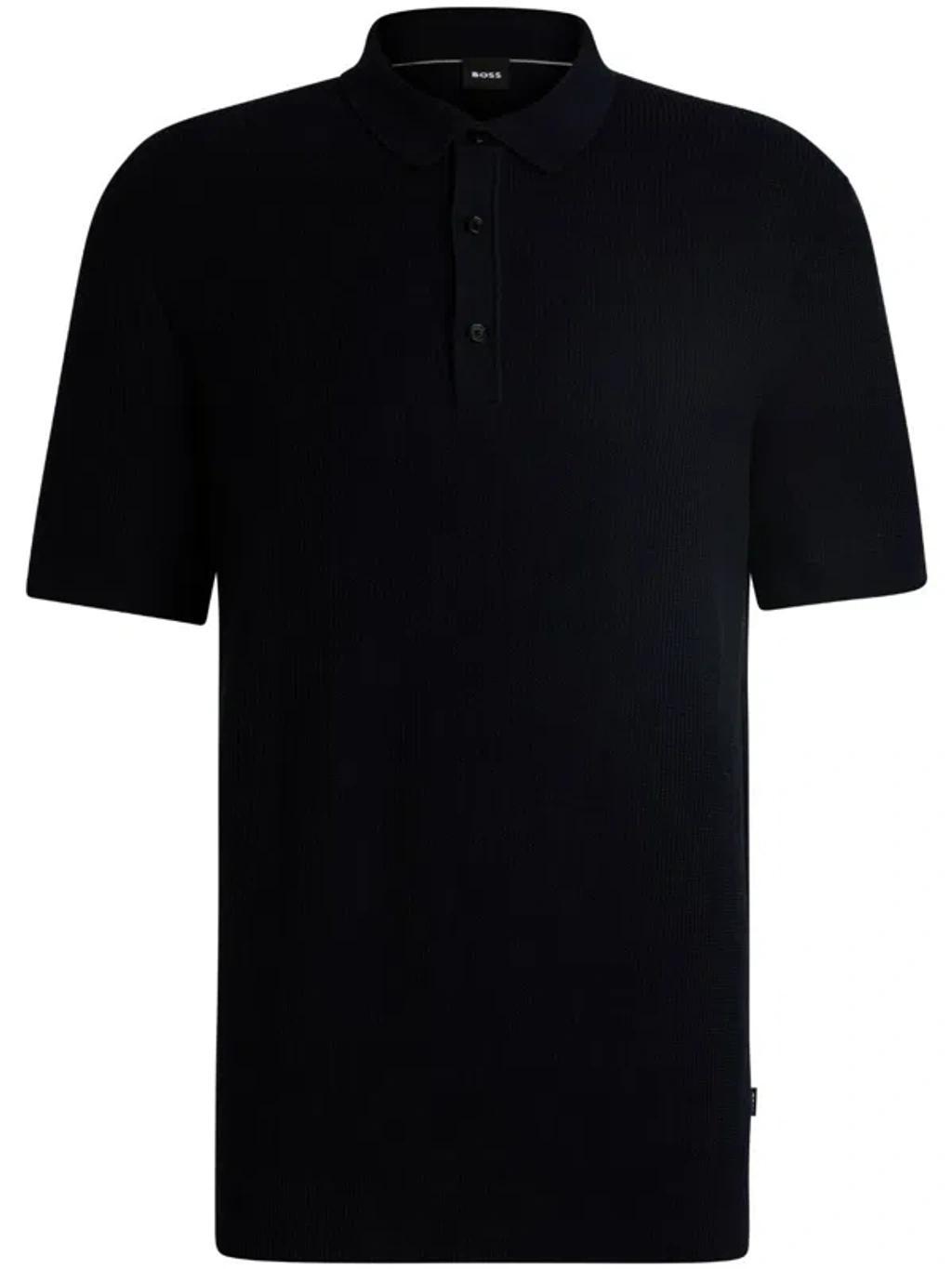 HUGO BOSS Regular-fit Polo Sweater With Mixed Structures In Dark Blue Product Image