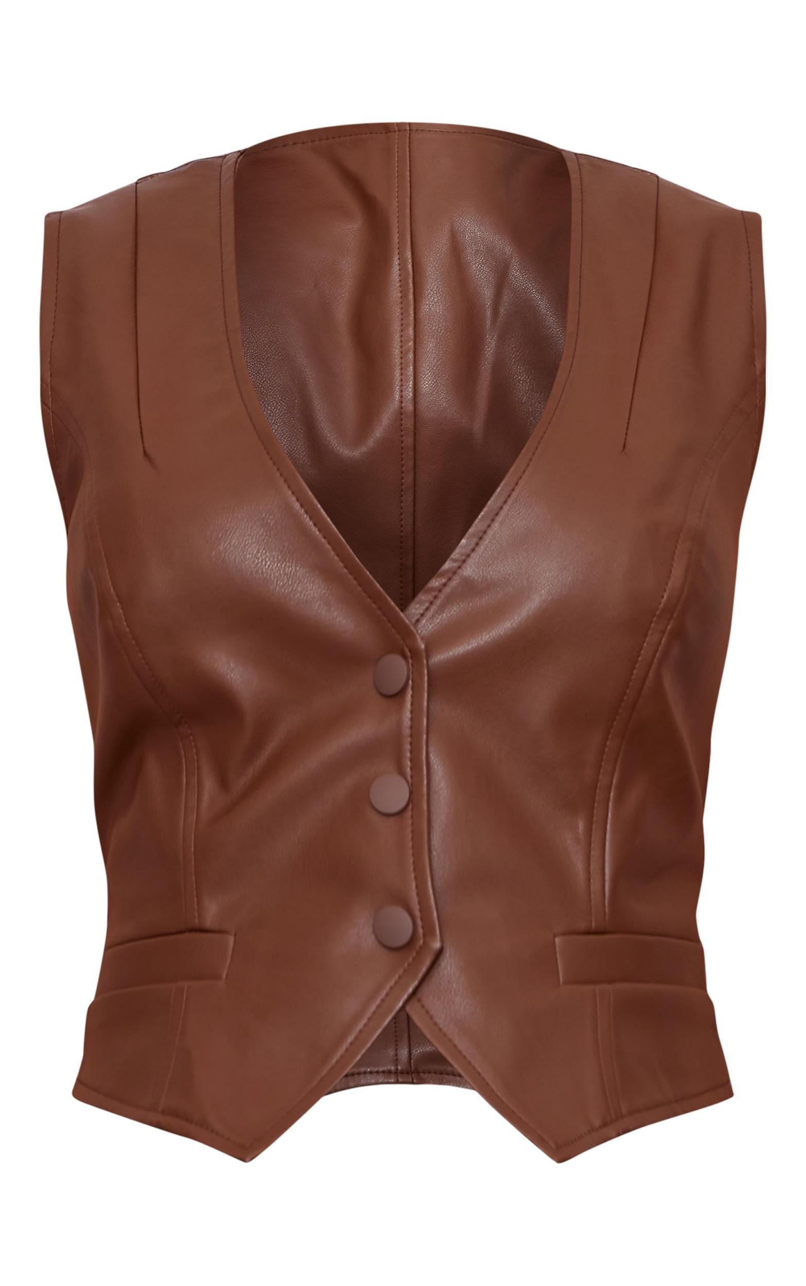 Chocolate Faux Leather Fitted Vest Product Image