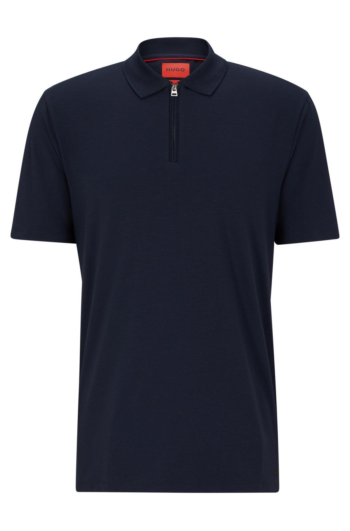 Cotton-blend polo shirt with zip placket Product Image