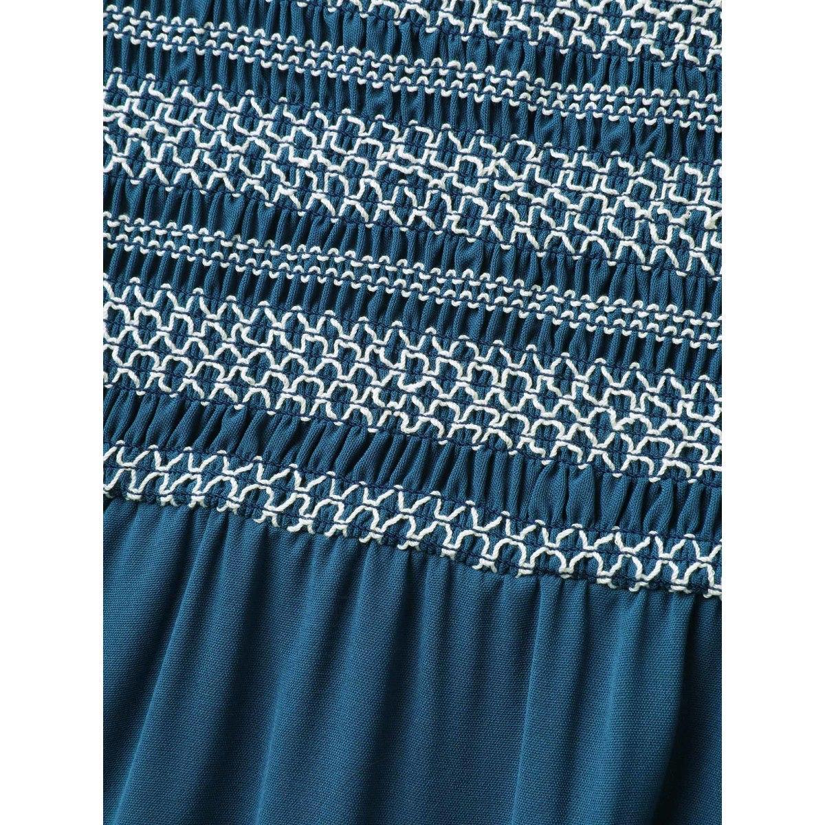 Plus Size Fancy Shirred Flutter Tiered Pockets Midi Dress Aegean Women Gathered Square Neck Sleeveless Curvy BloomChic 14-16/1X Product Image