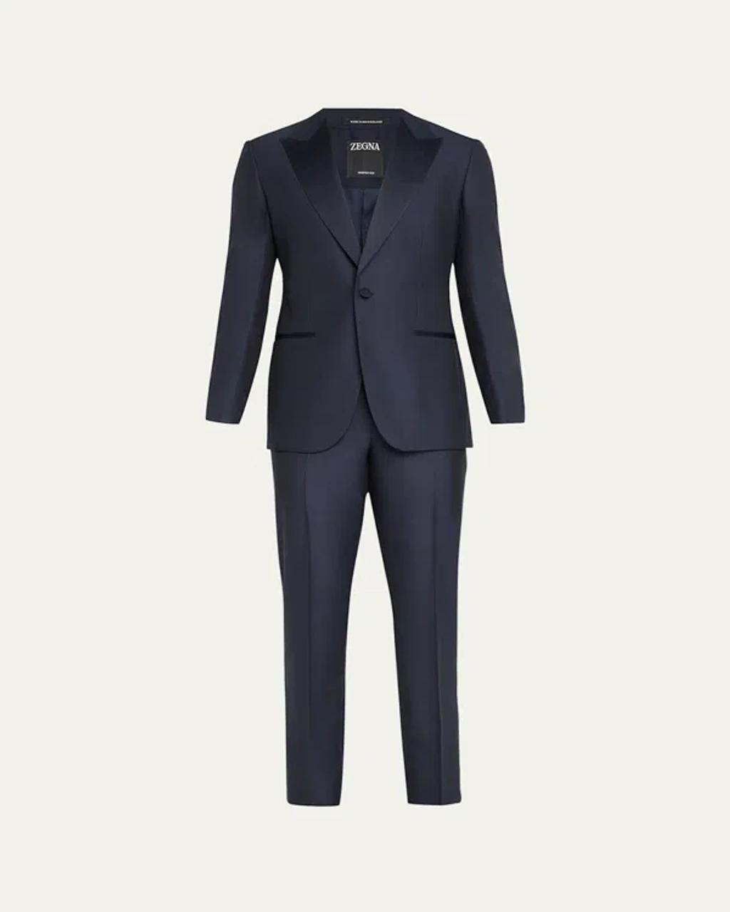 ZEGNA Men's Sartorial Wool And Silk Tuxedo In Blue Navy Check Product Image