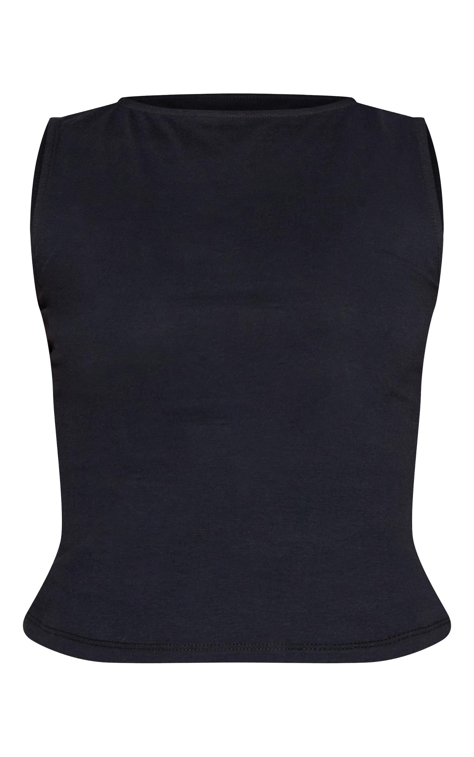  Black Soft Cotton Boat Neck Sleeveless Top Product Image