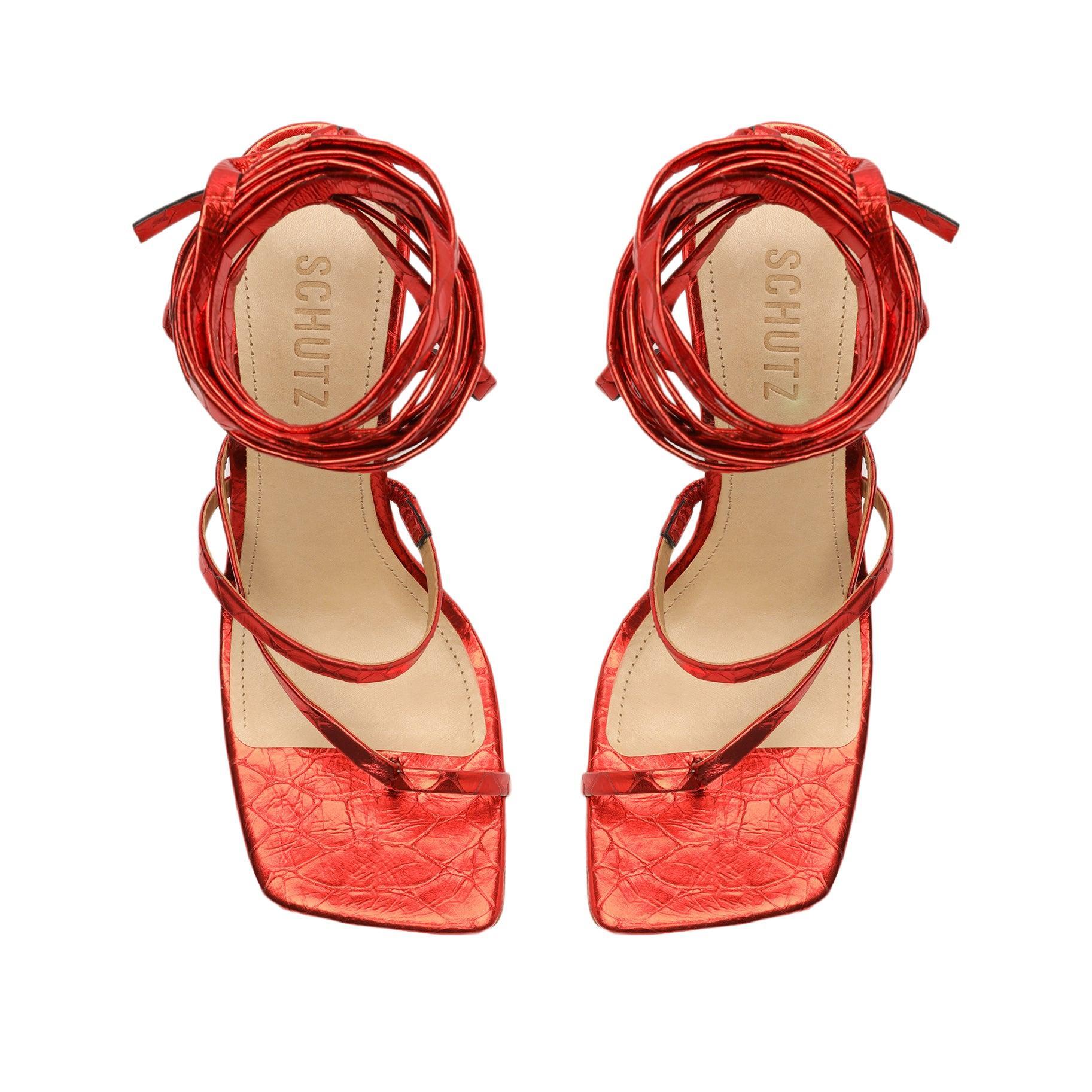 Lily Metallic Crocodile-Embossed Leather Sandal Product Image