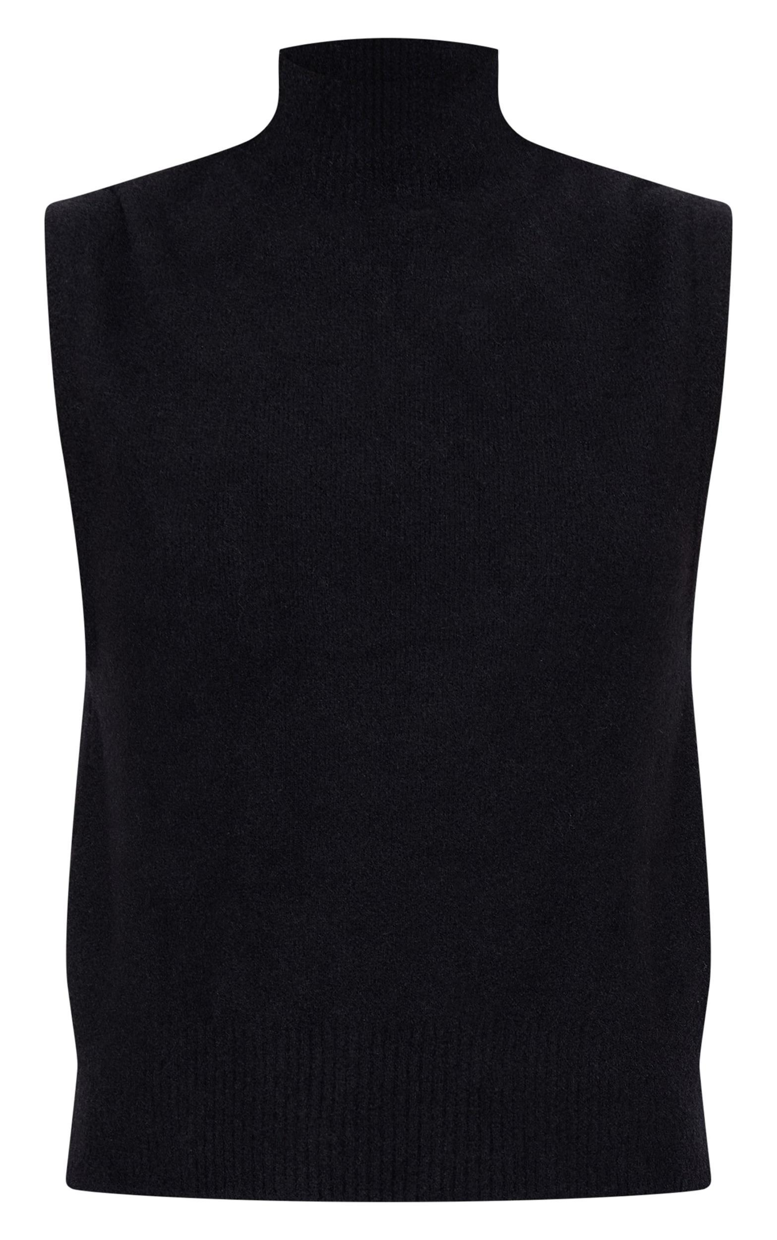Black Soft Knit High Neck Sweater Vest Product Image