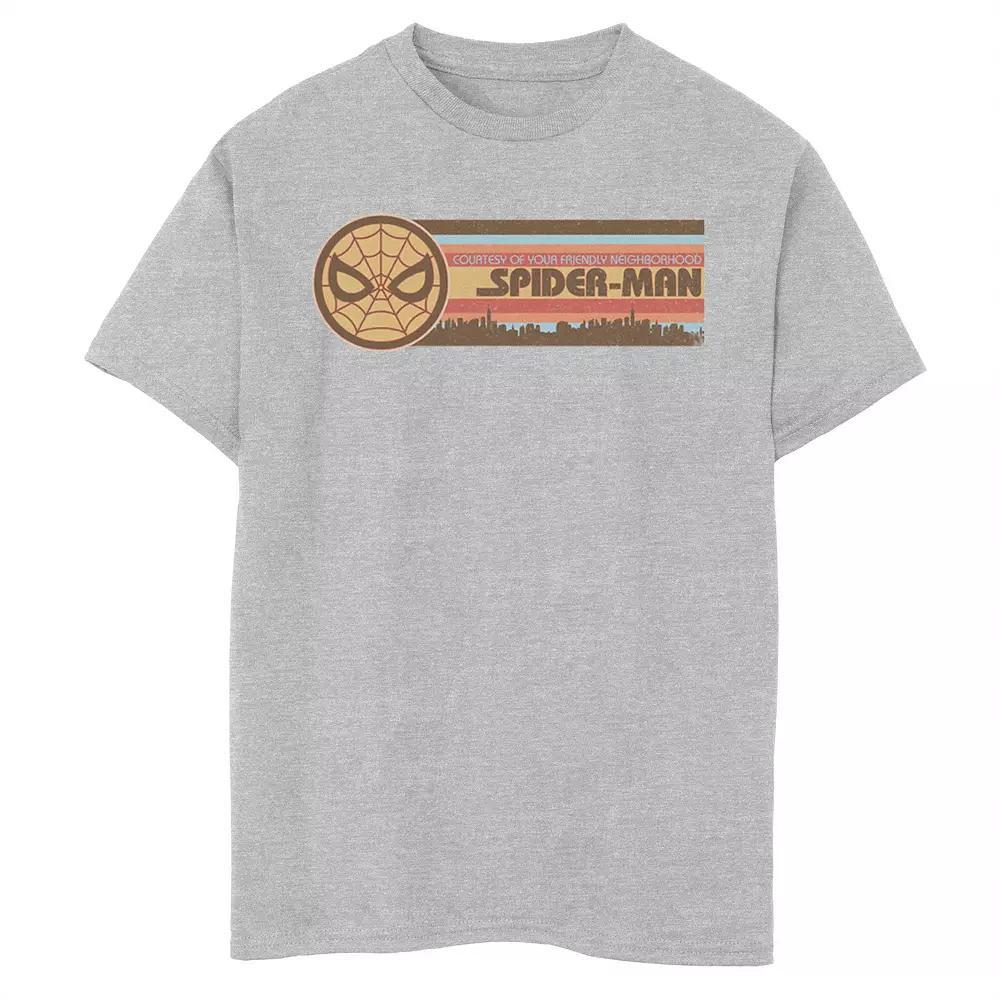 Boys 8-20 Marvel Spider-Man Retro Striped Skyline Graphic Tee, Boy's, Size: XL, Athletic Grey Product Image