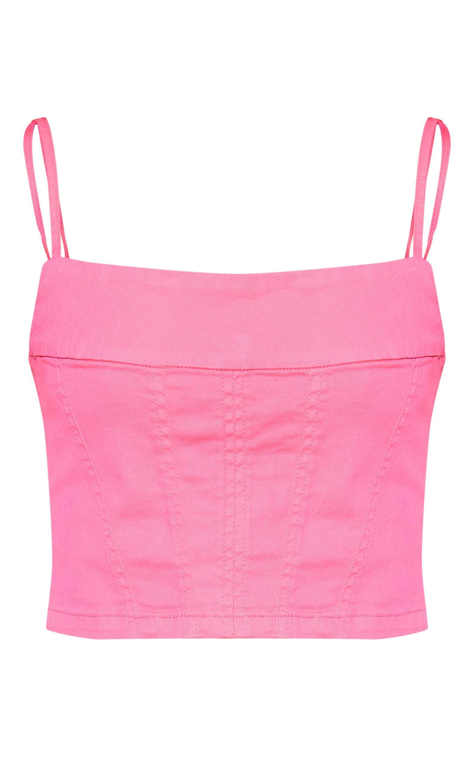 Bright Pink Denim Corset Crop Top Product Image