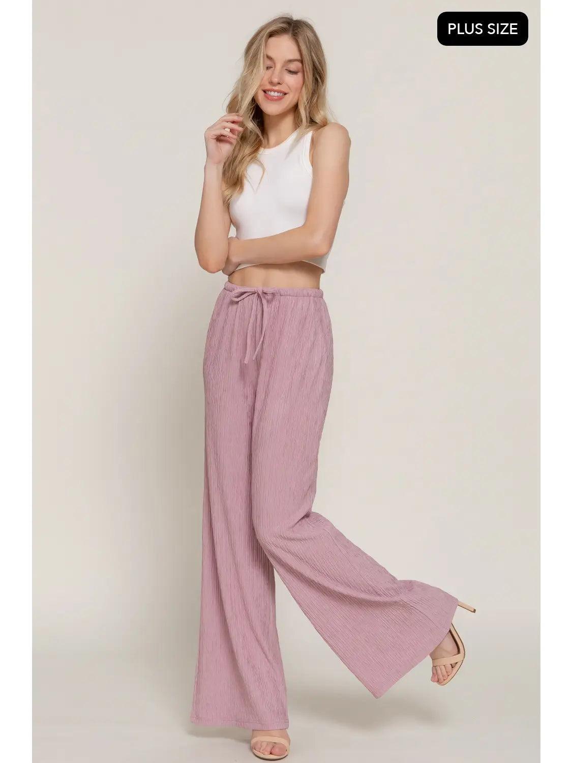 Women's Pink Drawstring Crinkle Long Pants Product Image