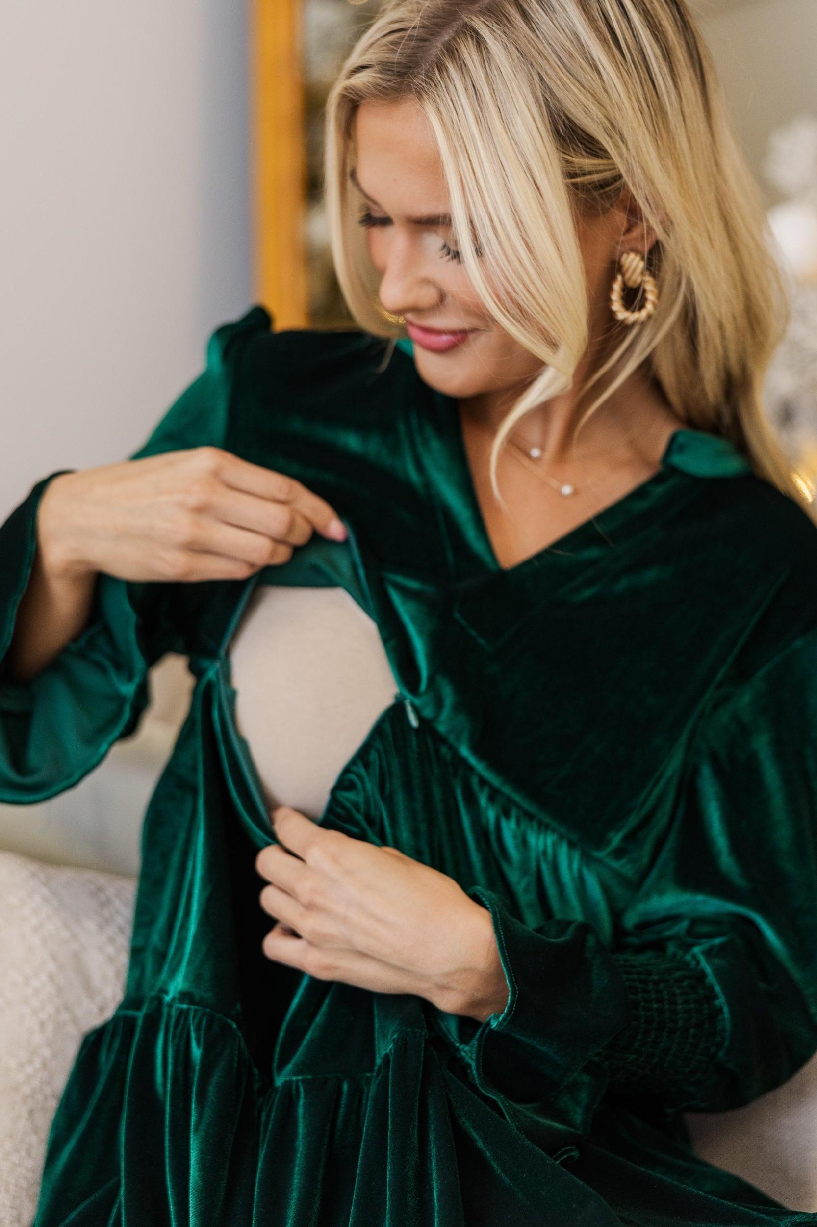 NURSING COLLECTION: In Your Happy Place Emerald Velvet Dress Female Product Image