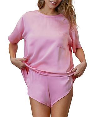 Womens Washable Silk Tee 2-Piece Pajama Set Product Image