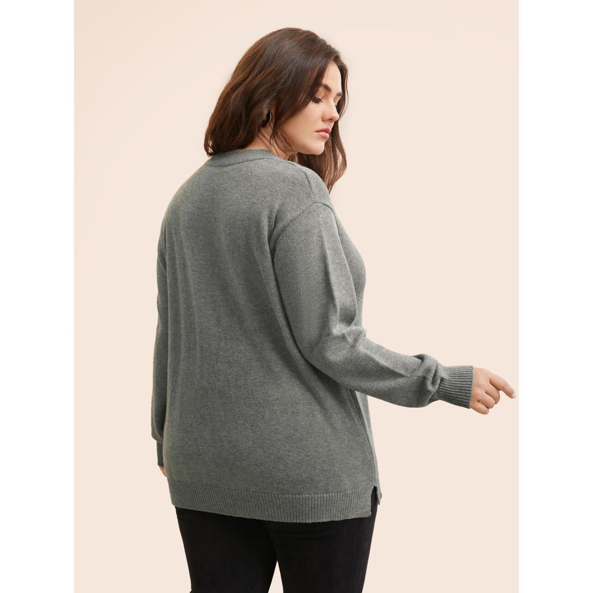 Plus Size Supersoft Essentials Cat Slit Hem Pullover Mediumgray Women Casual Long Sleeve Round Neck Everyday Pullovers BloomChic 22-24/3X Product Image