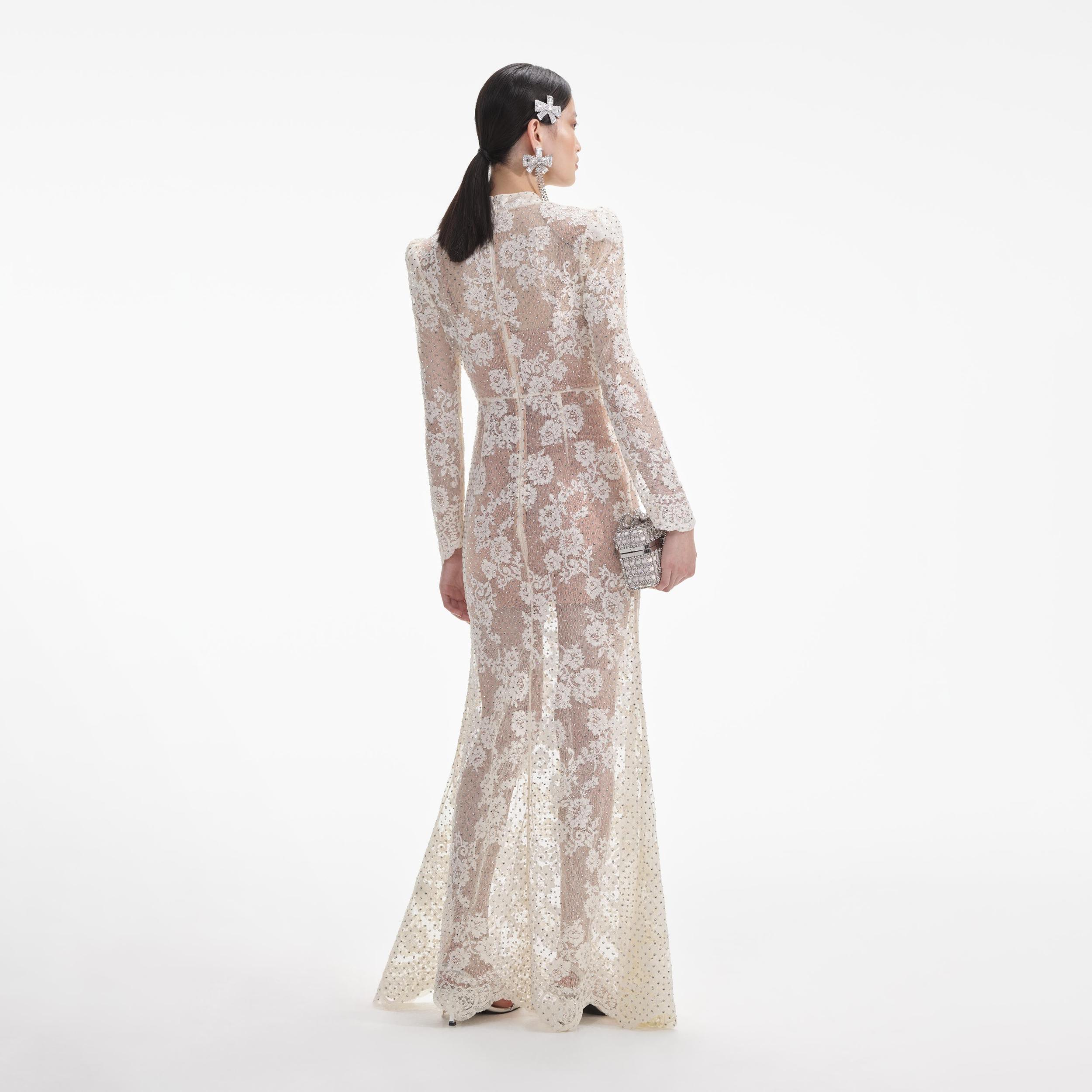 White Rhinestone Lace Maxi Dress Product Image