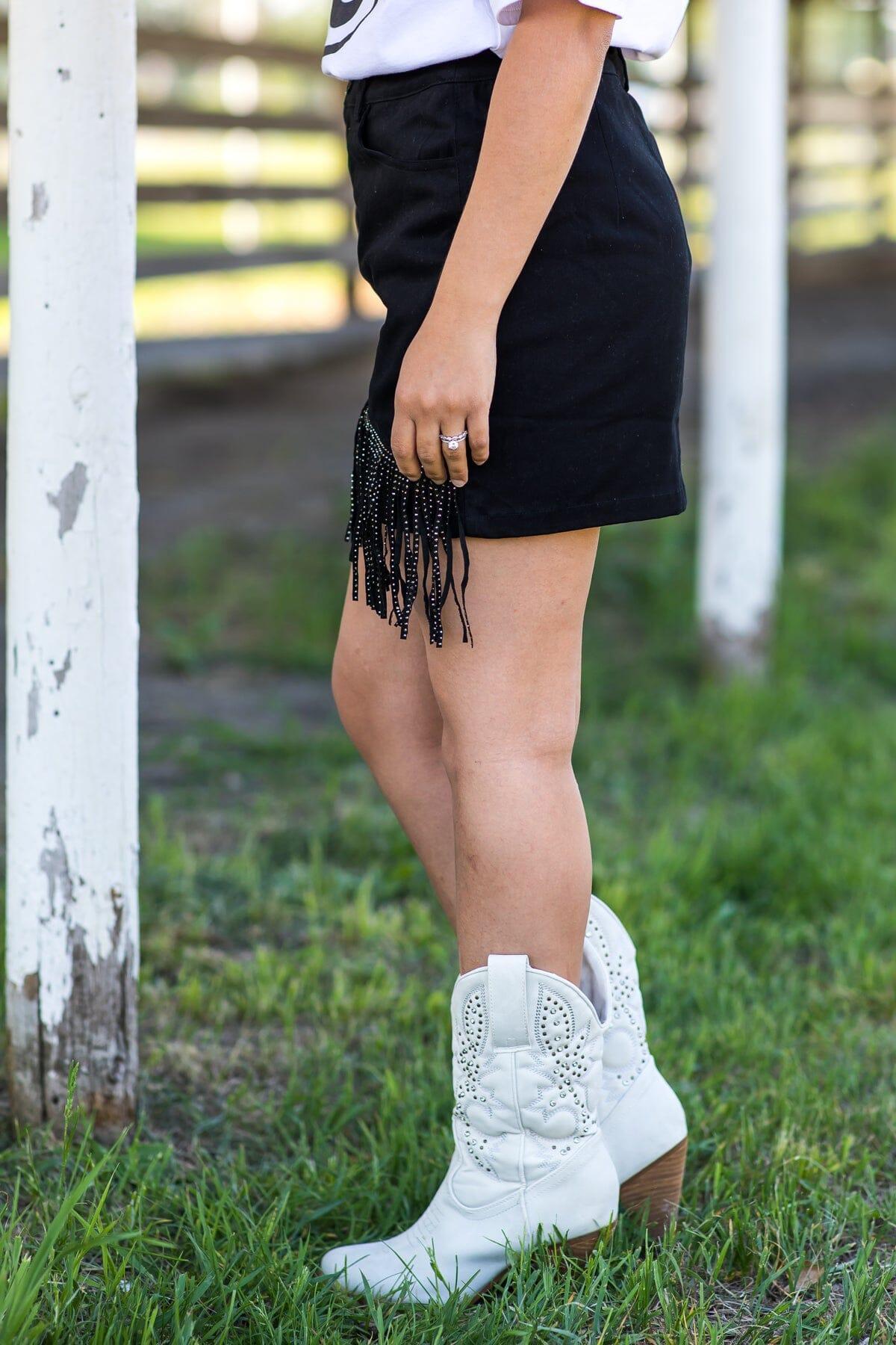 Black Denim Skirt With Fringe Detail Product Image
