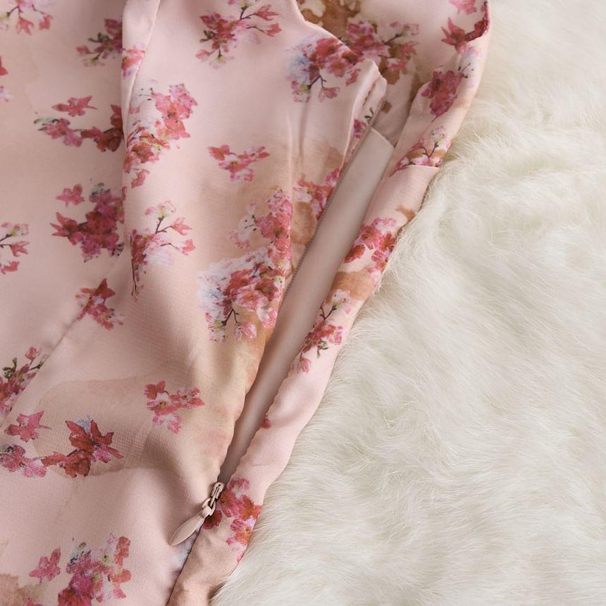 Spaghetti Strap Floral Print Tie Front Midi A-Line Dress Product Image