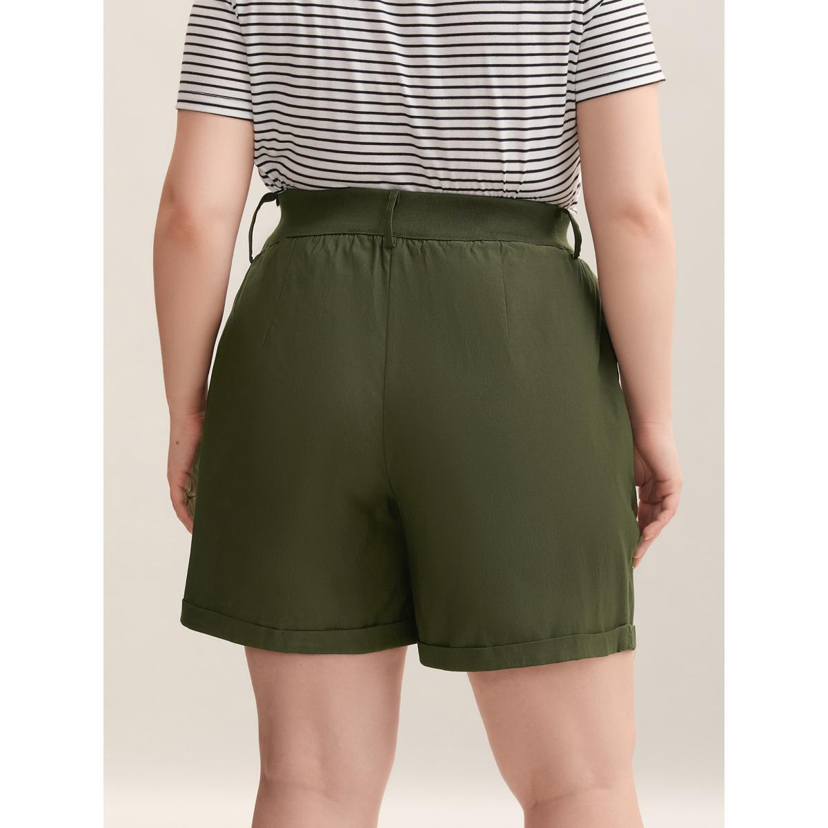 Plus Size Rolled Hem Spliced Everyday Shorts Women ArmyGreen Casual Patchwork Bodycon Everyday Shorts BloomChic 28/5X Product Image