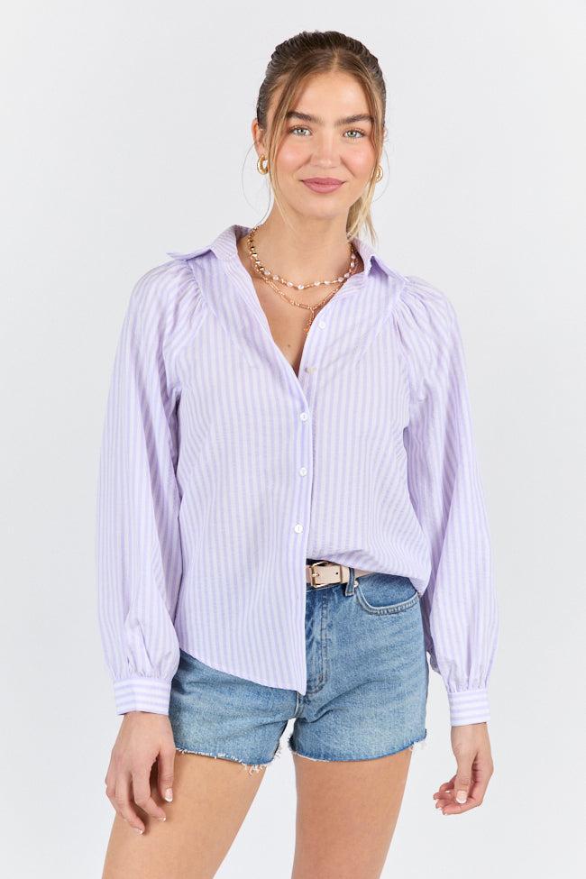 Here Lately Lilac Striped Button Down Top FINAL SALE Product Image