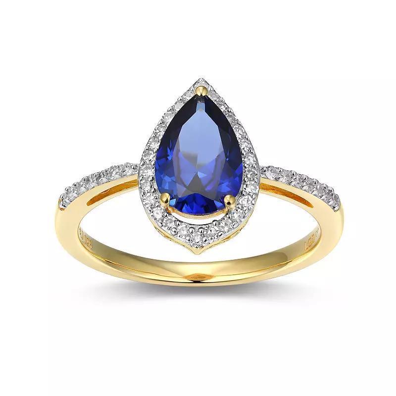 18k Gold Over Silver Lab-Created Sapphire & 1/5 Carat T.W. Lab-Grown Diamond Pear Ring, Women's, Size: 6, Gold Tone Product Image