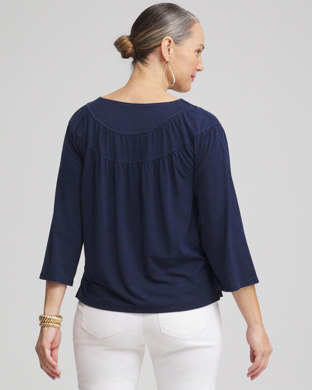 Faux Denim Eyelet Trim Top Product Image