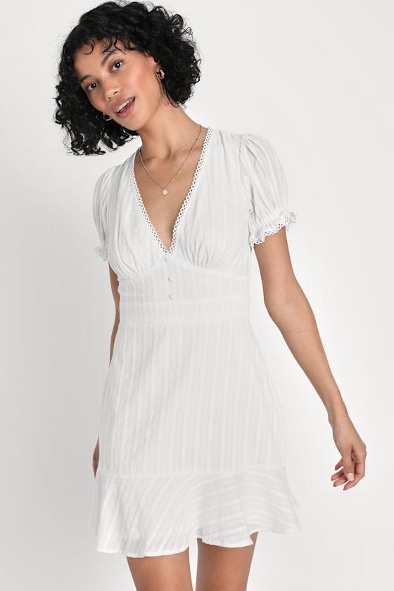Vibing in Venice White Ruffled Puff Sleeve Mini Dress Product Image