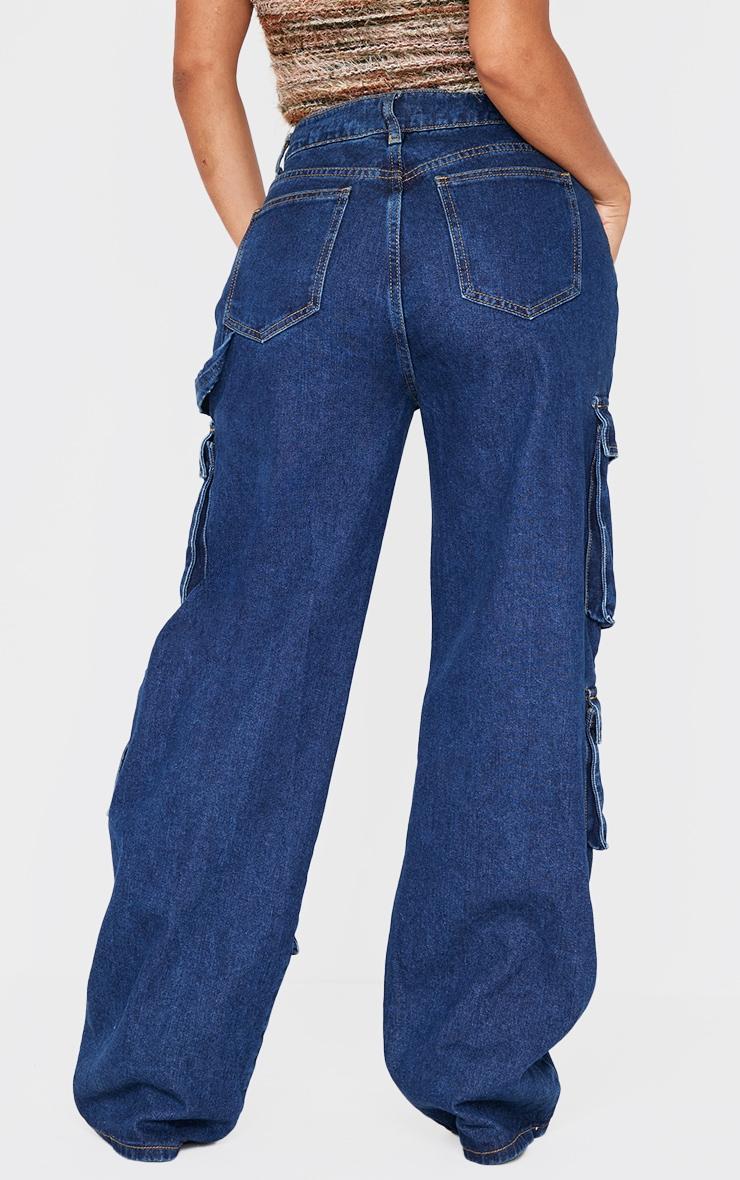Shape Dark Indigo Wash Cargo Pocket Wide Leg Jeans Product Image