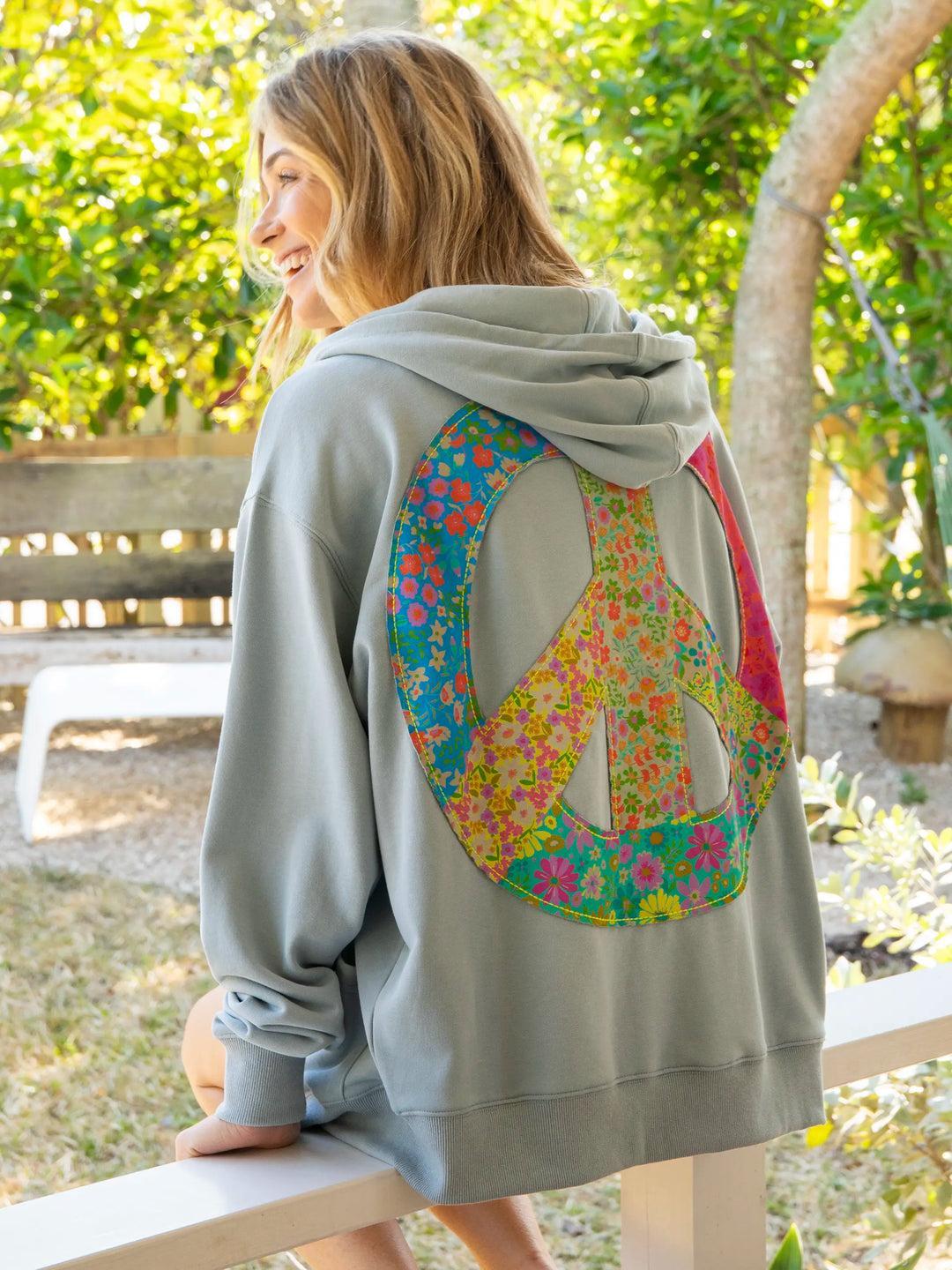 Applique Zip-Up Hoodie - Bay Peace Sign Product Image