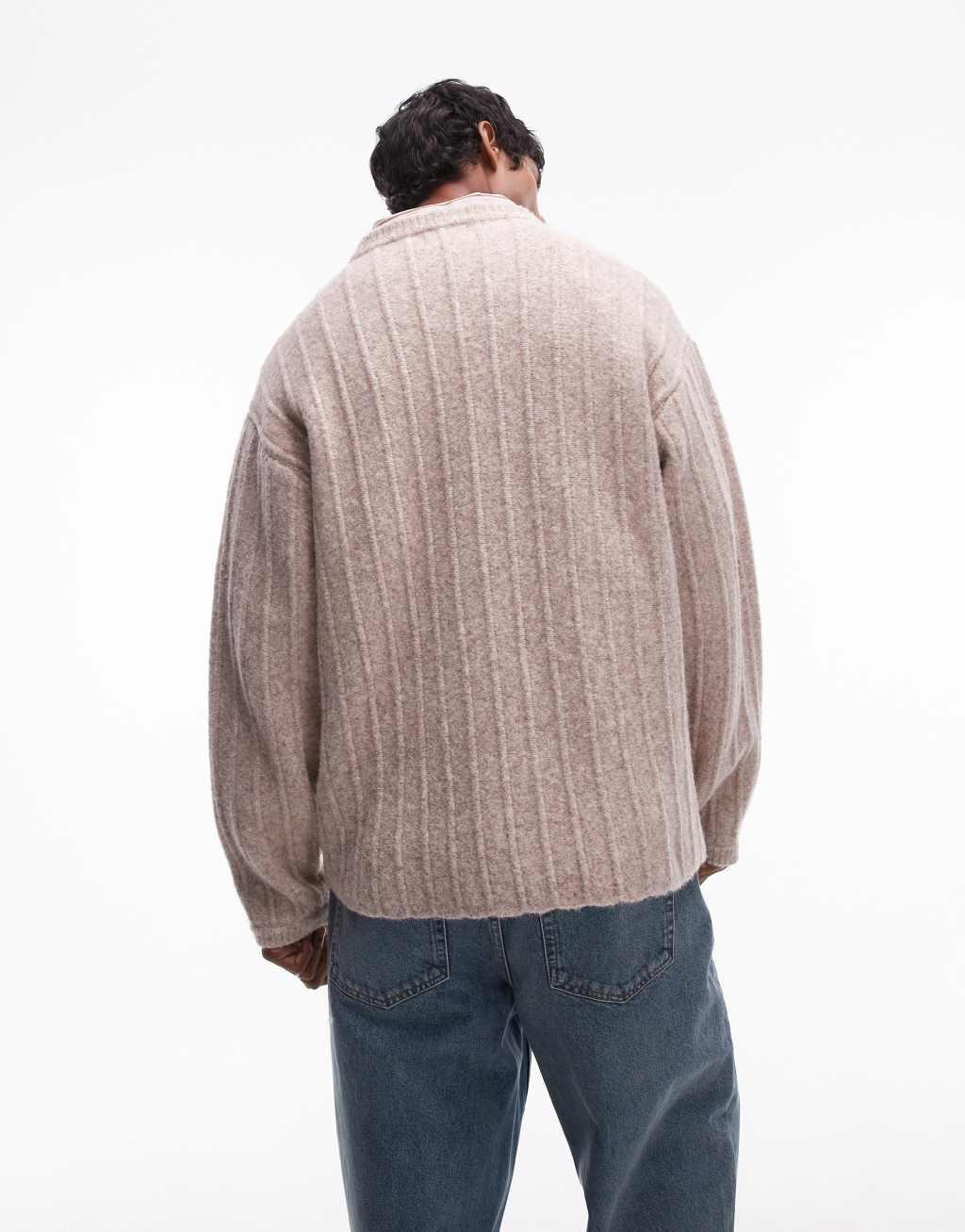 Topman crew neck sweater in oat rib Product Image
